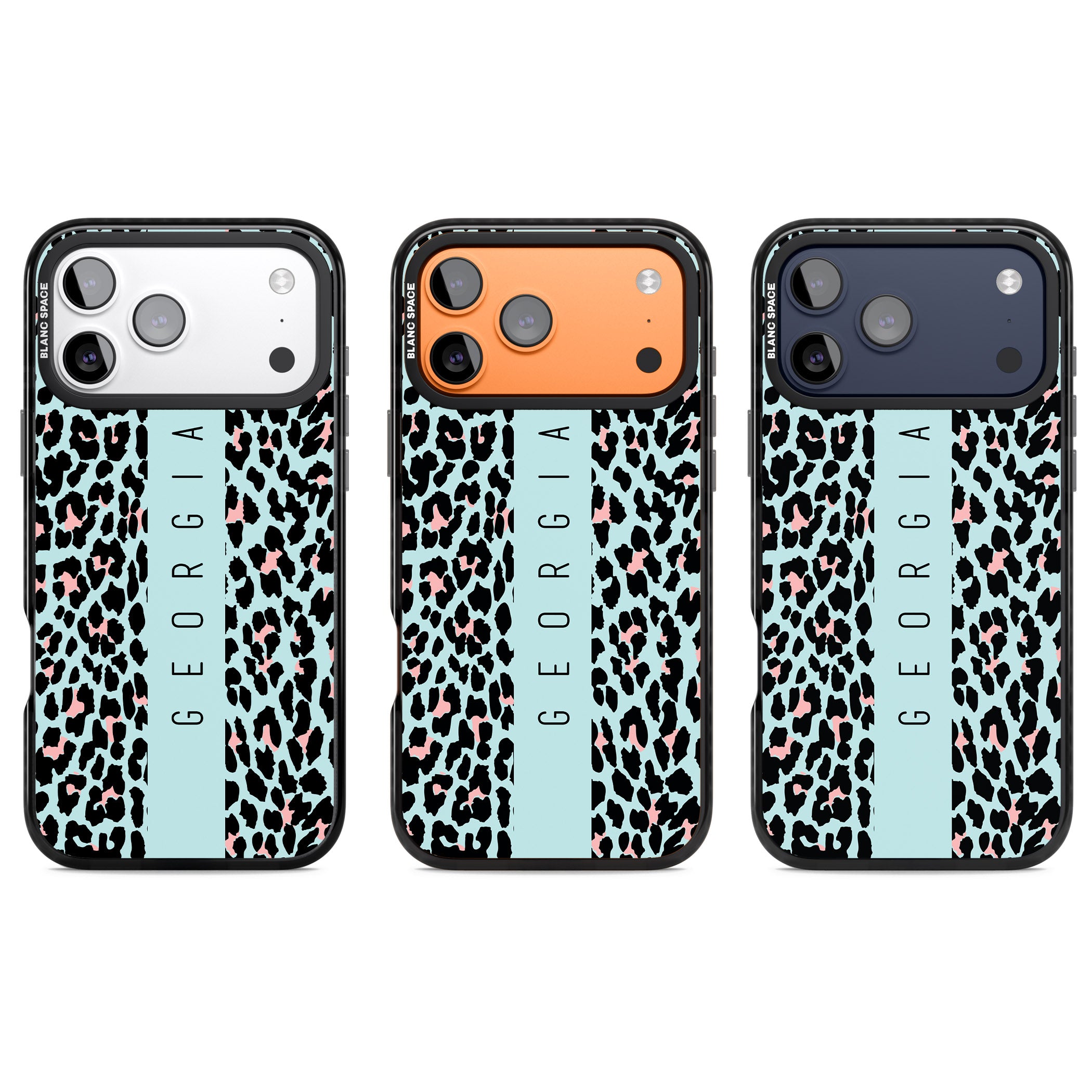 Personalised Blue Leopard iPhone 17 Pro Impact Pro Black Phone Case APT Impact Protection