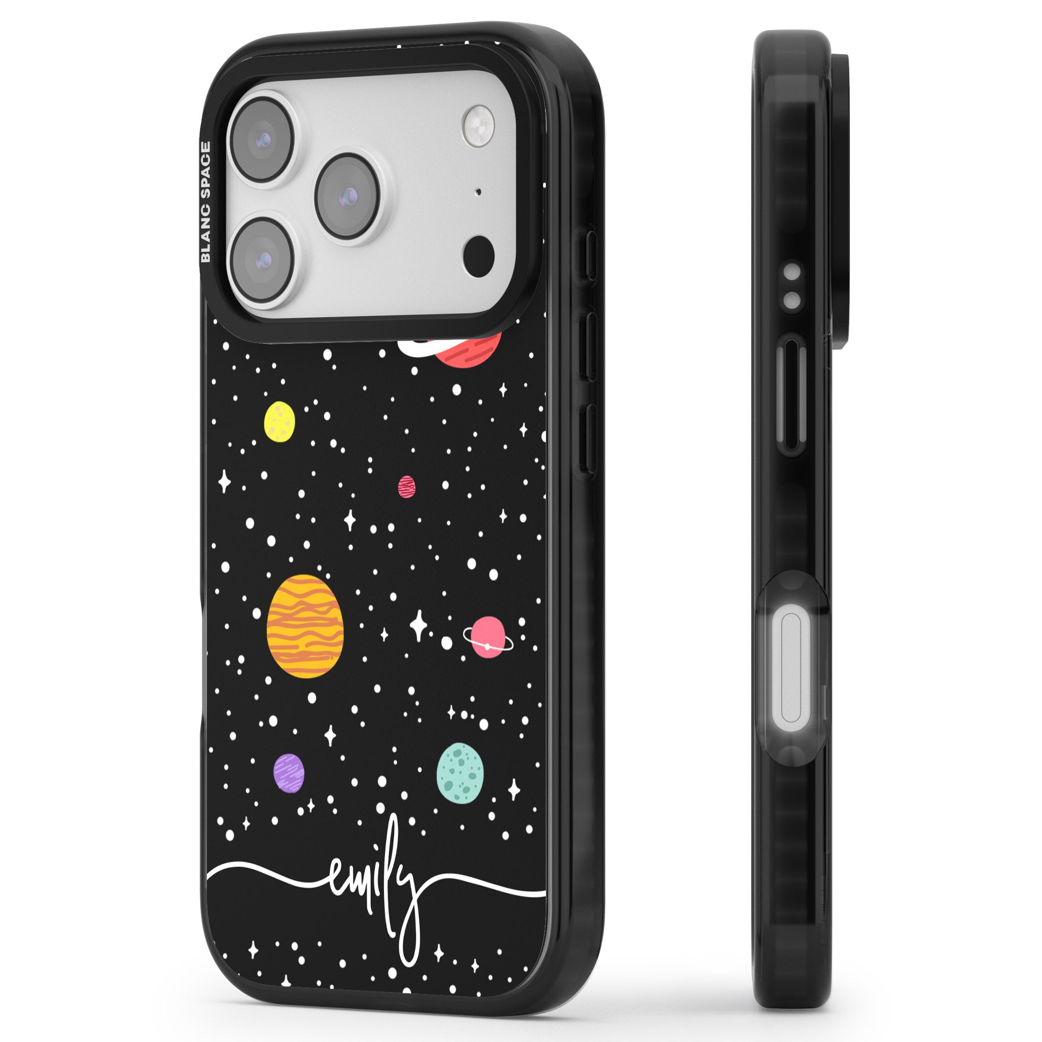 Personalised Cute Cartoon Planet iPhone 17 Pro Max Impact Pro Black Phone Case Side Profile