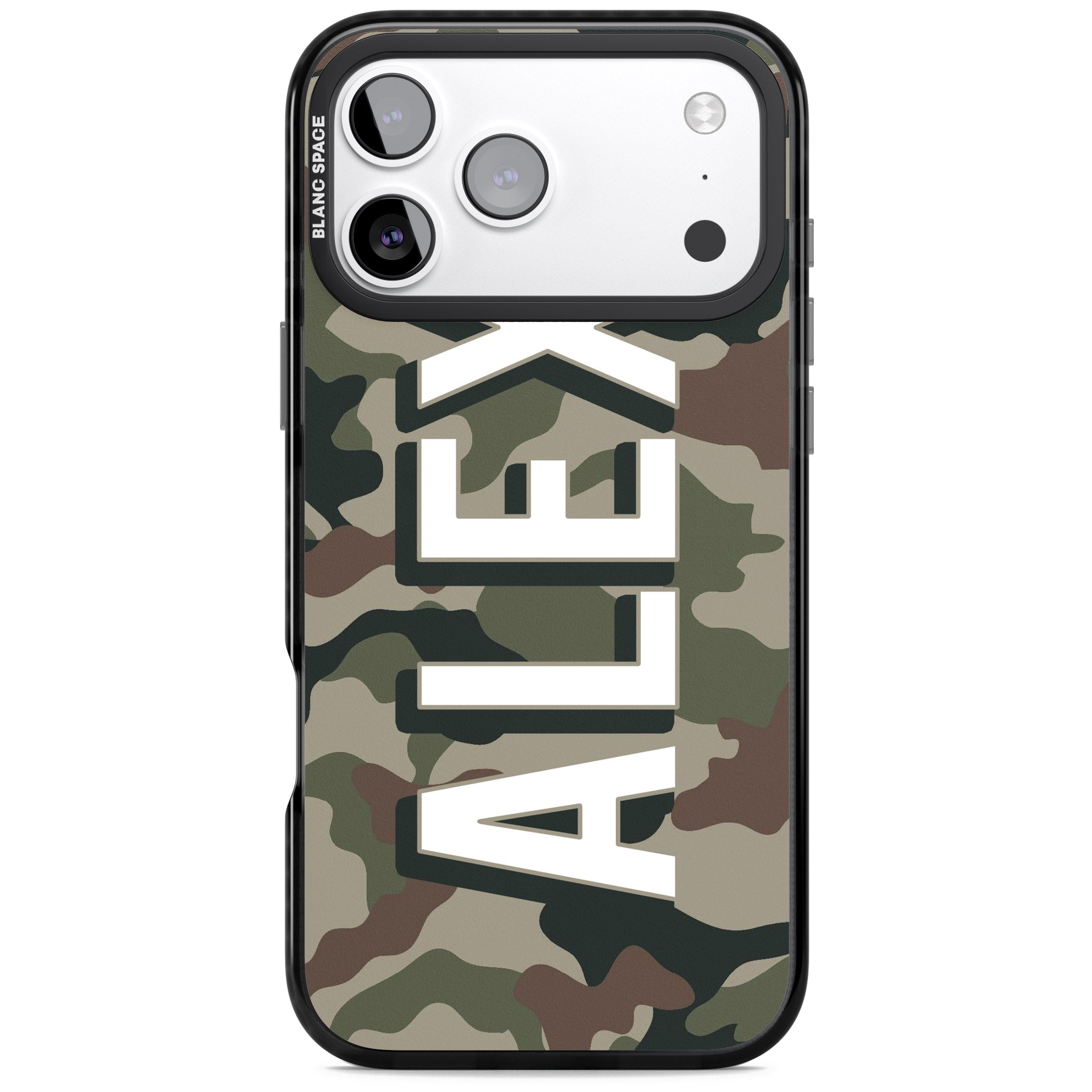 Personalised Classic Green Camo iPhone 17 Pro Impact Pro Black Phone Case