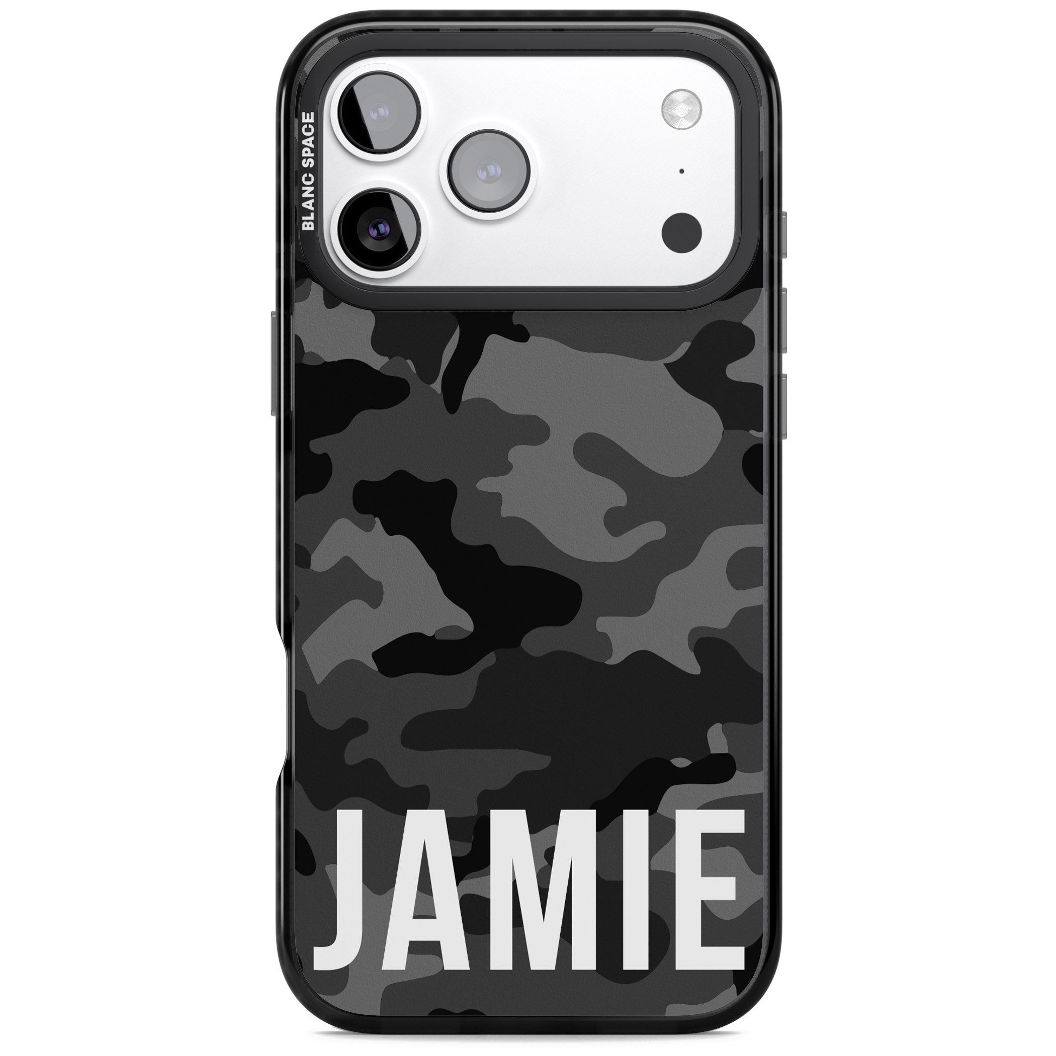 Personalised Black Camo Name Horizontal iPhone 17 Pro Impact Pro Black Phone Case
