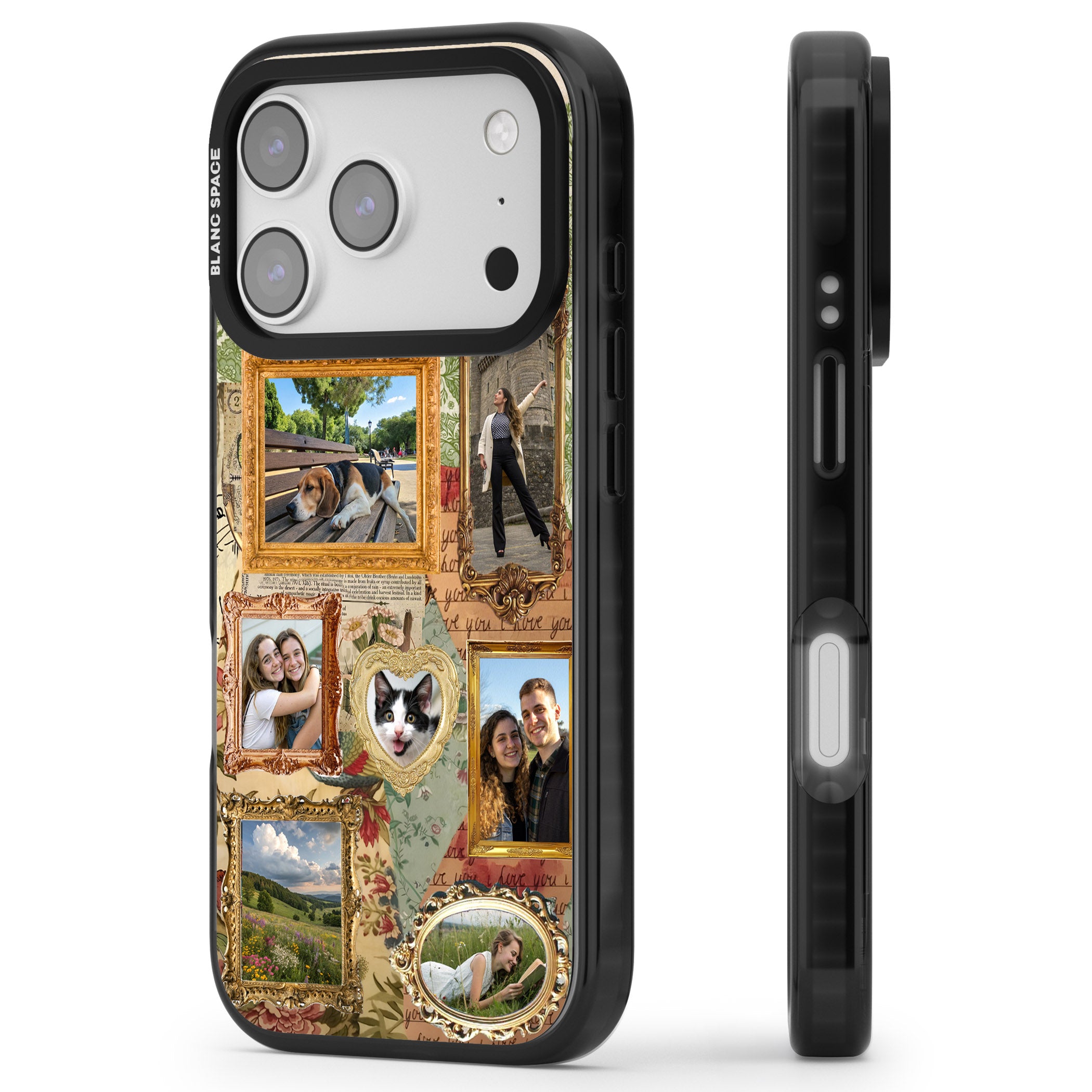 Personalised Vintage Frame Collage iPhone 17 Pro Impact Pro Black Phone Case Side Profile