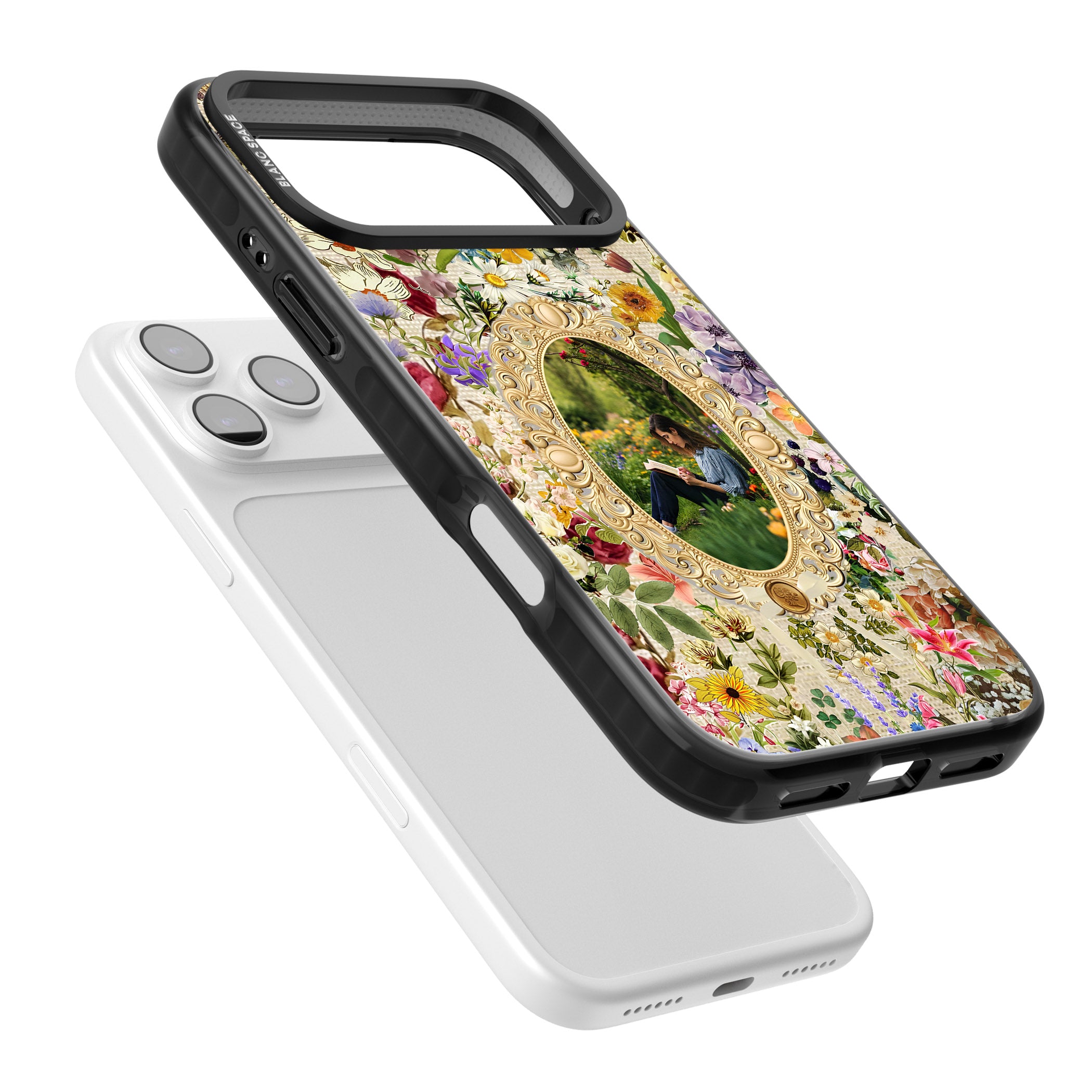Personalised Vintage Wildflower Frame iPhone 17 Pro Impact Pro Black Phone Case Colours