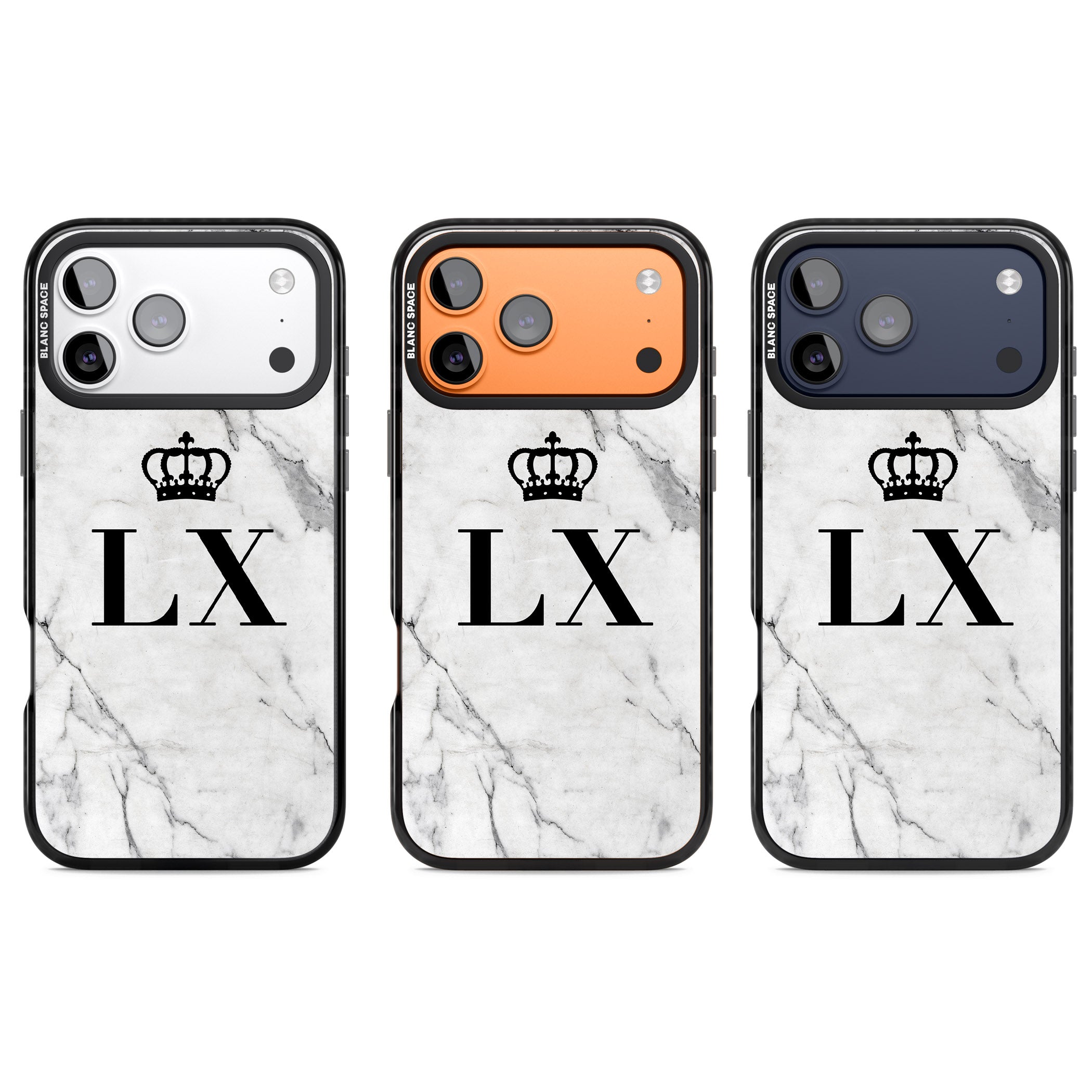 Personalised Initial Crown Marble iPhone 17 Pro Impact Pro Black Phone Case APT Impact Protection