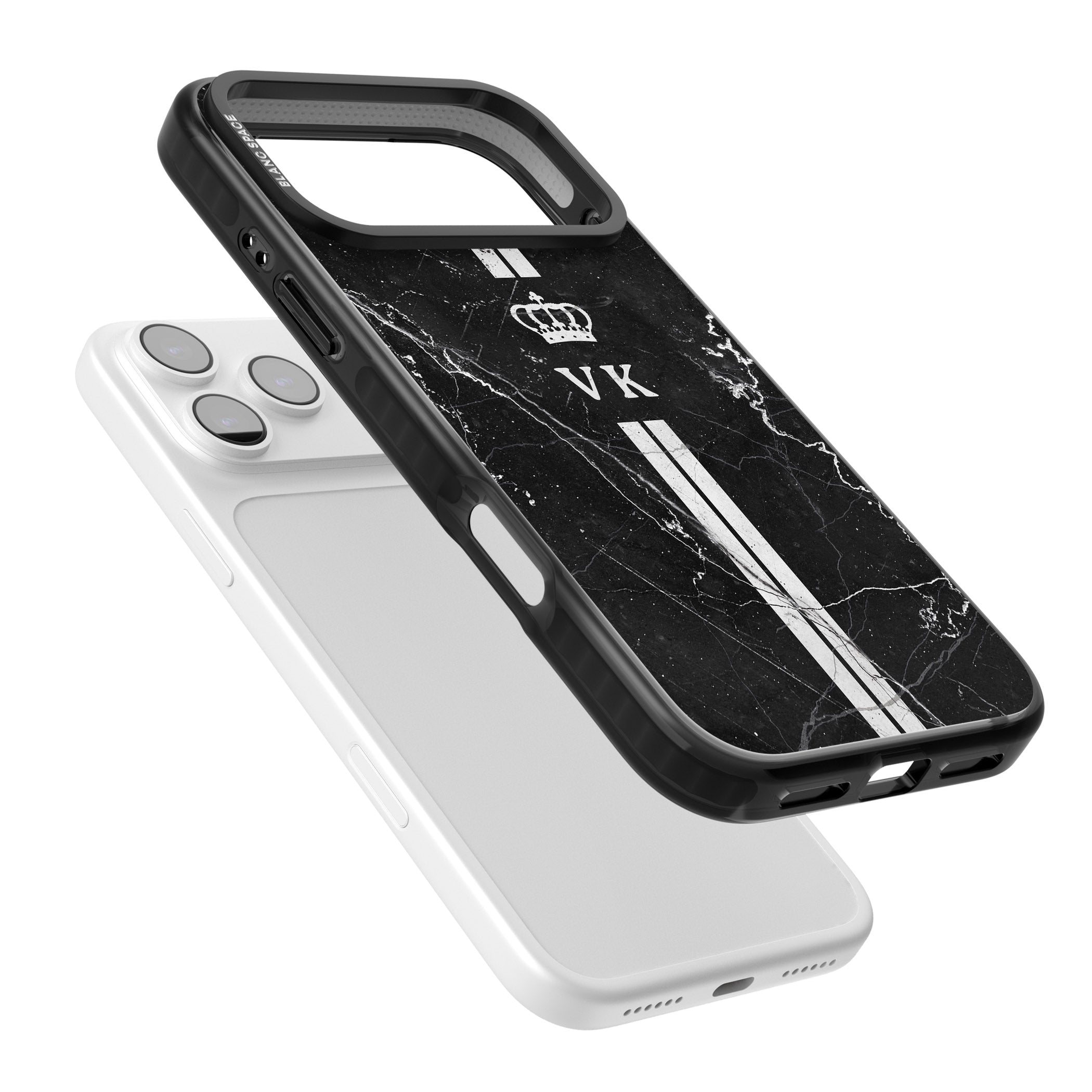 Personalised Black Marble Stripe Initials iPhone 17 Pro Impact Pro Black Phone Case Colours