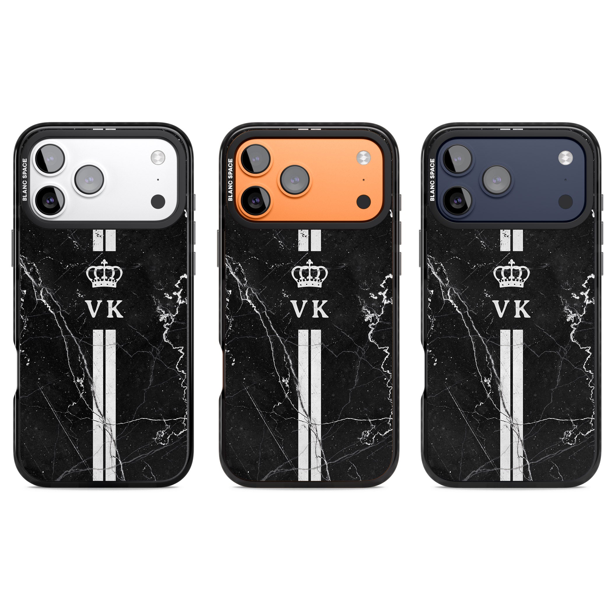 Personalised Black Marble Stripe Initials iPhone 17 Pro Impact Pro Black Phone Case APT Impact Protection