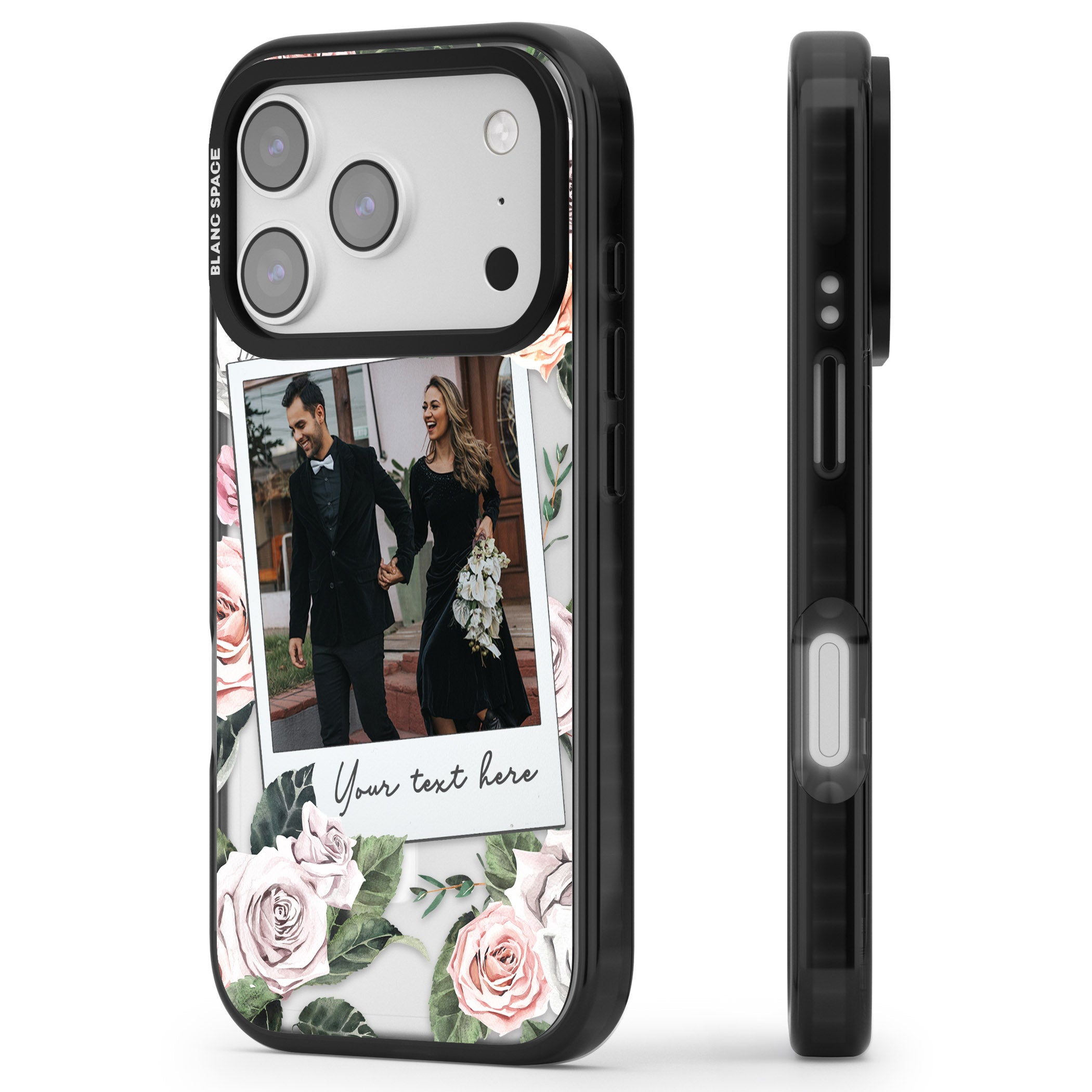 Personalised Floral Instant Camera Photo iPhone 17 Pro Max Impact Pro Black Phone Case Side Profile