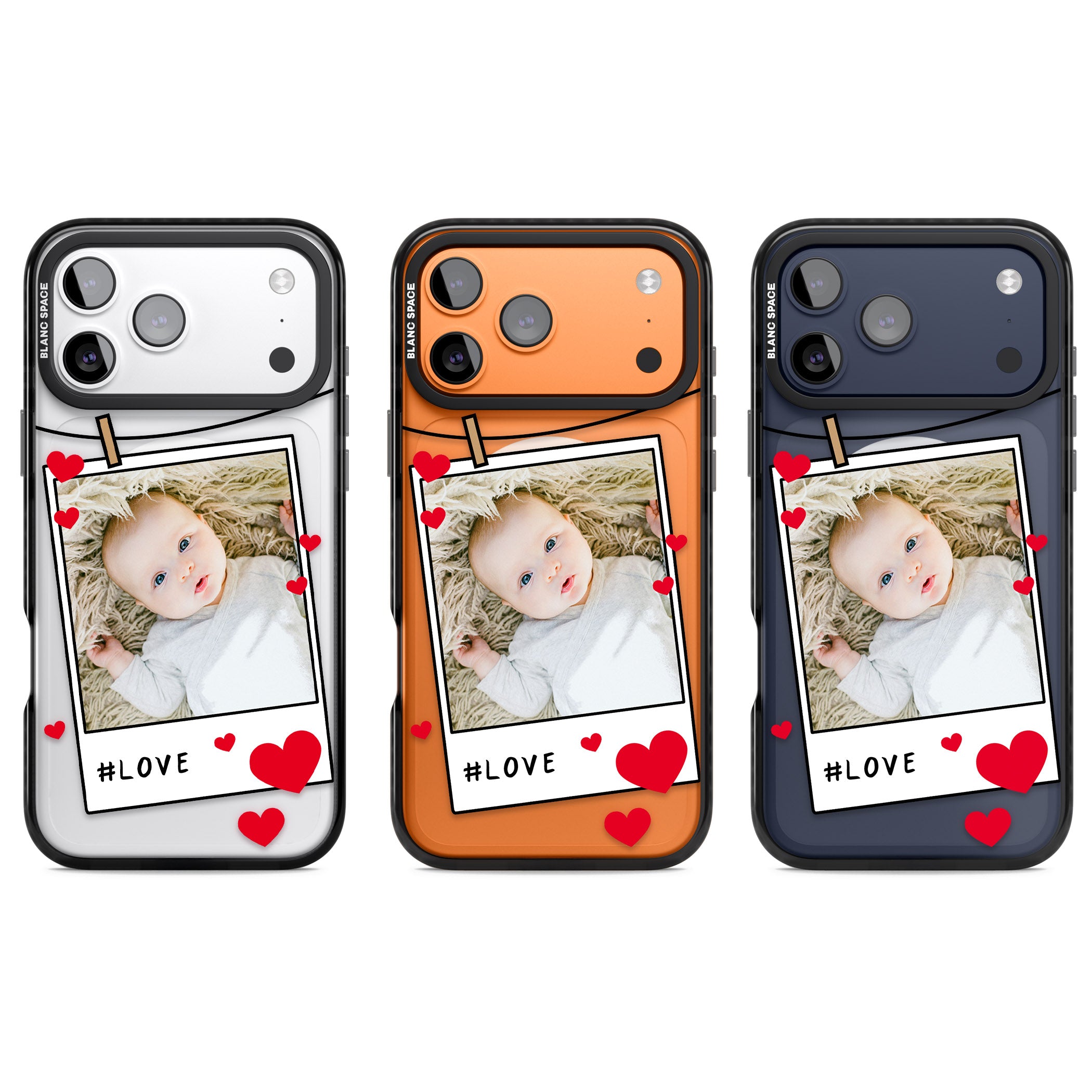 Personalised Paperclip & Hearts Instant Camera Photo iPhone 17 Pro Impact Pro Black Phone Case APT Impact Protection