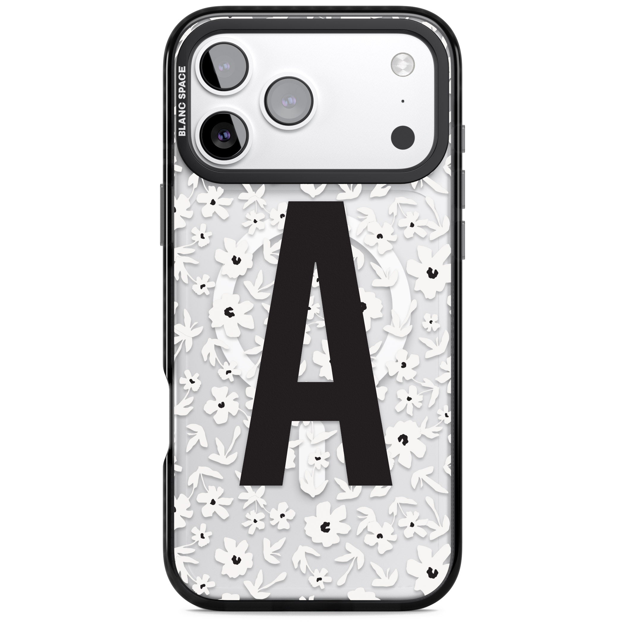 Personalised Bold Initial Floral iPhone 17 Pro Impact Pro Black Phone Case