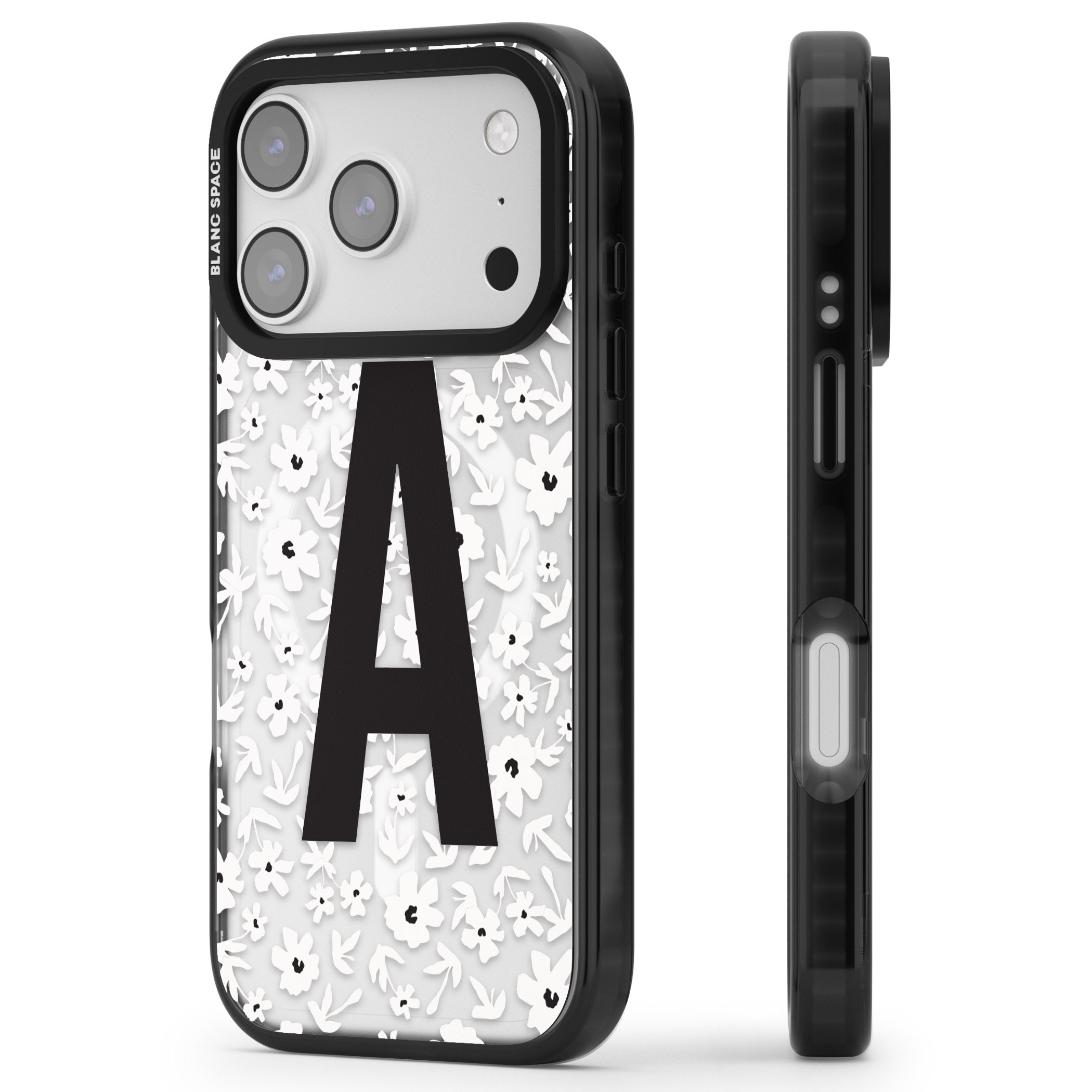 Personalised Bold Initial Floral iPhone 17 Pro Impact Pro Black Phone Case Side Profile
