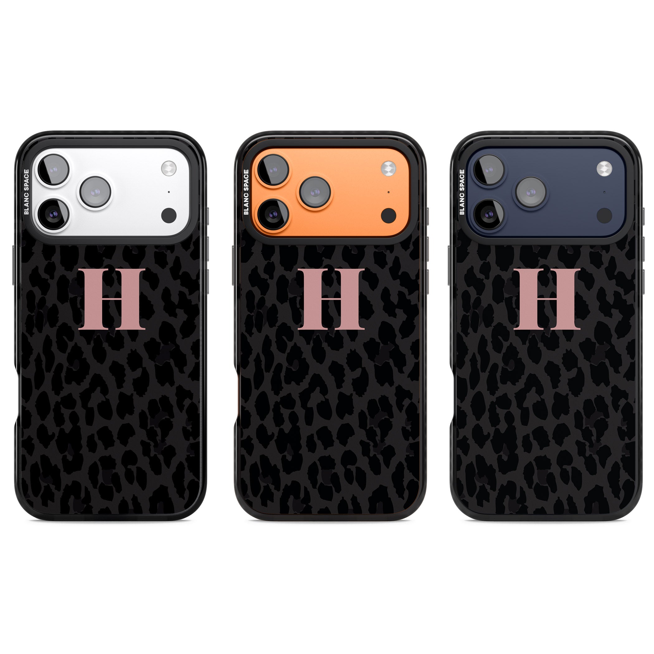 Personalised Pink Leopard Monogram iPhone 17 Pro Impact Pro Black Phone Case APT Impact Protection
