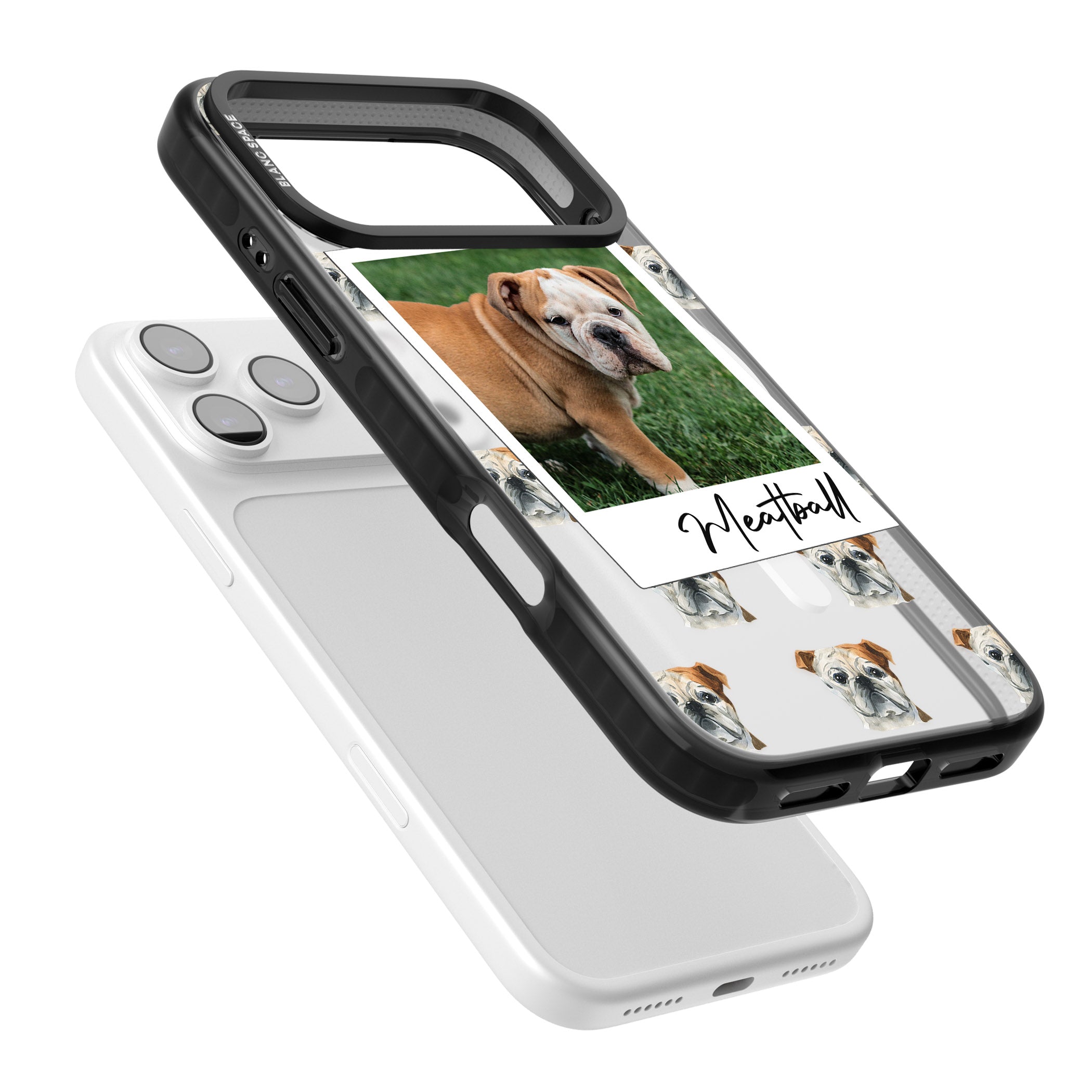 Personalised English Bulldog Instant Camera Photo iPhone 17 Pro Impact Pro Black Phone Case Colours