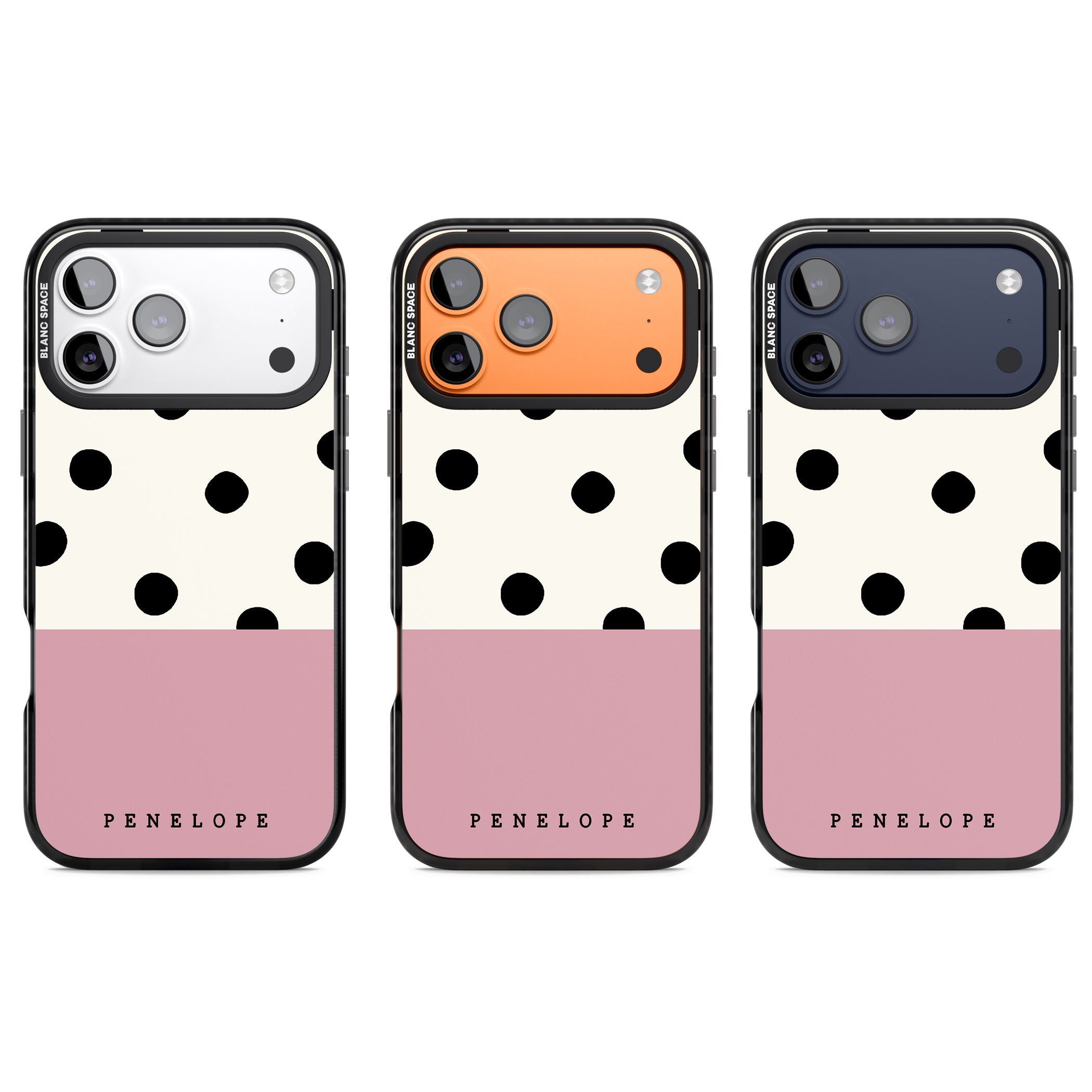 Personalised Pink Border Polka Dot iPhone 17 Pro Impact Pro Black Phone Case APT Impact Protection