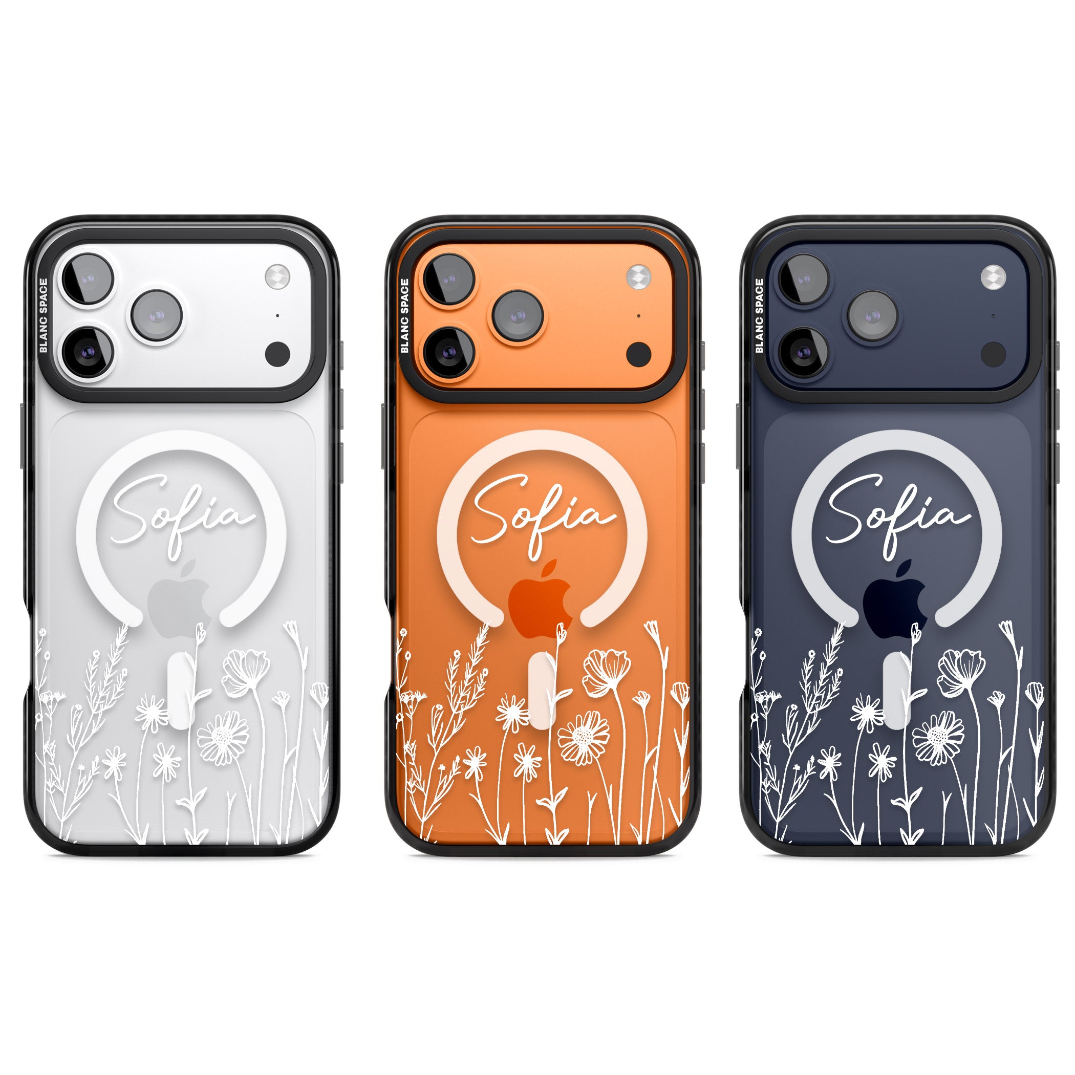 Personalised White Wildflowers iPhone 17 Pro Impact Pro Black Phone Case APT Impact Protection