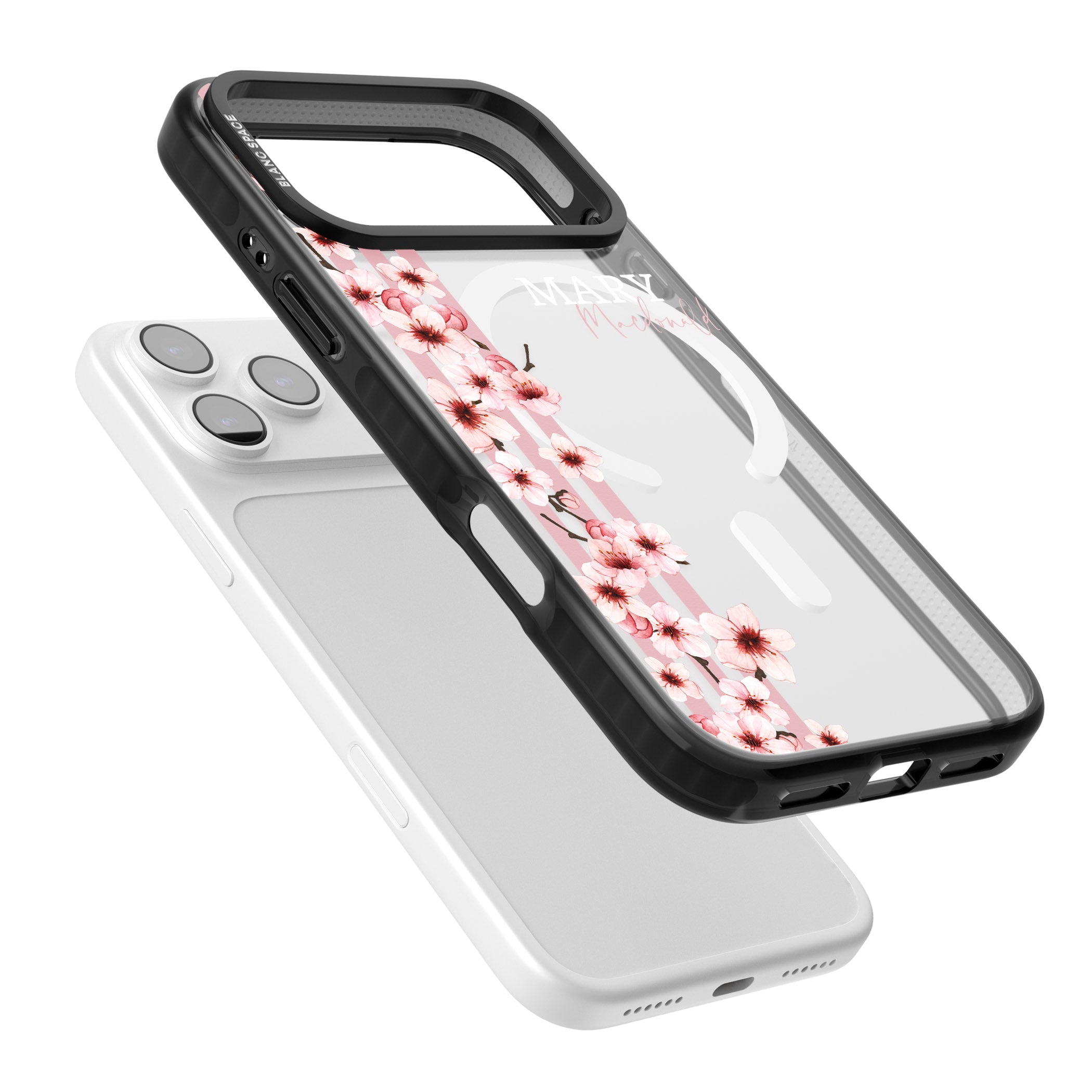 Personalised Cherry Blossom Stripes iPhone 17 Pro Impact Pro Black Phone Case Colours