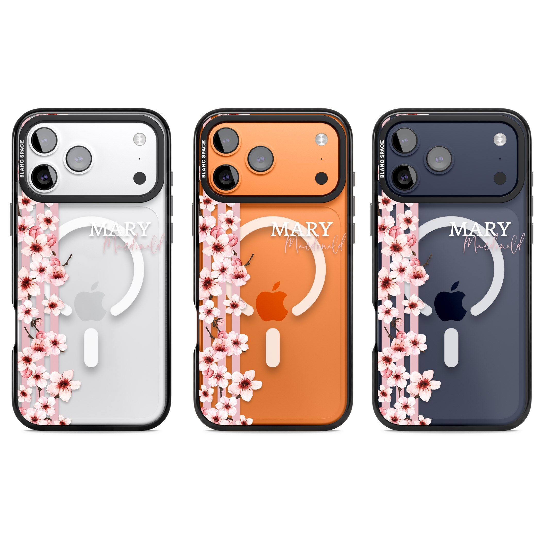 Personalised Cherry Blossom Stripes iPhone 17 Pro Impact Pro Black Phone Case APT Impact Protection