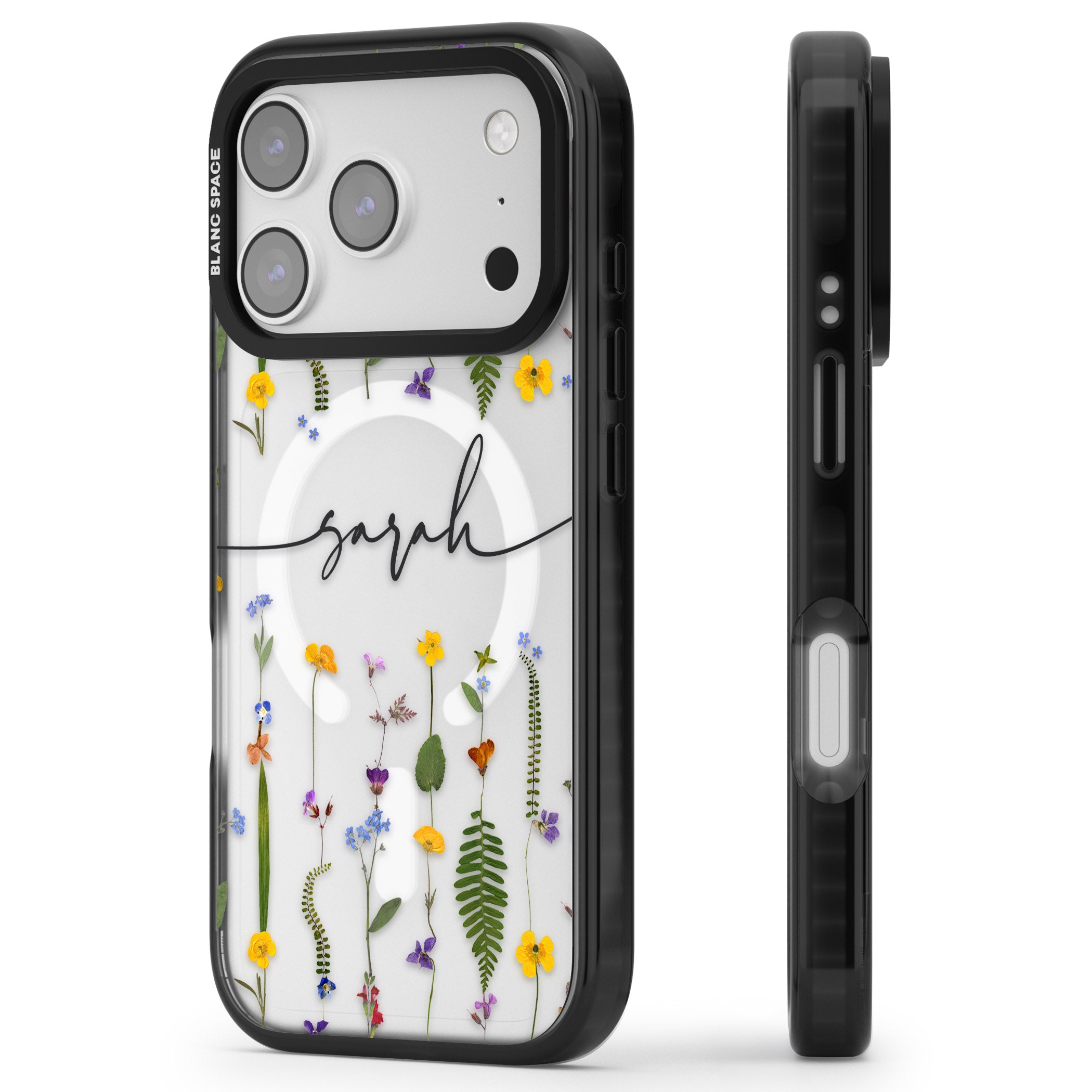 Personalised Wildflower Chain iPhone 17 Pro Impact Pro Black Phone Case Side Profile
