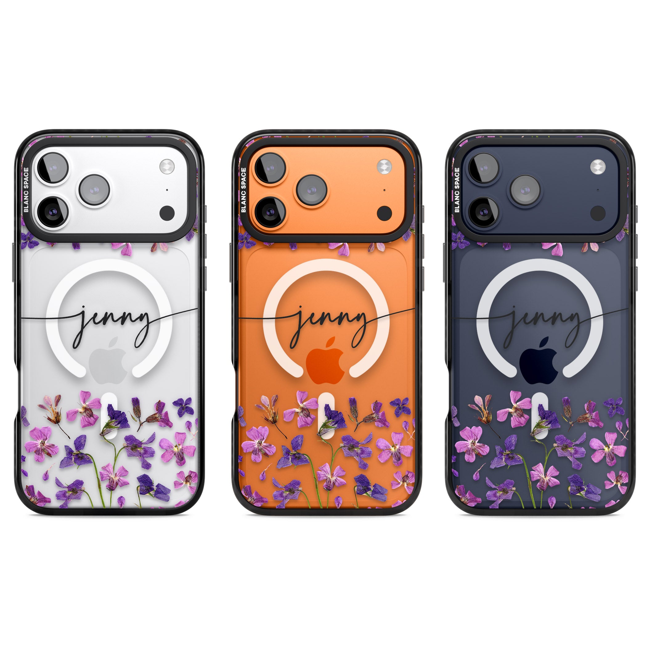 Personalised Purple Violets iPhone 17 Pro Impact Pro Black Phone Case APT Impact Protection