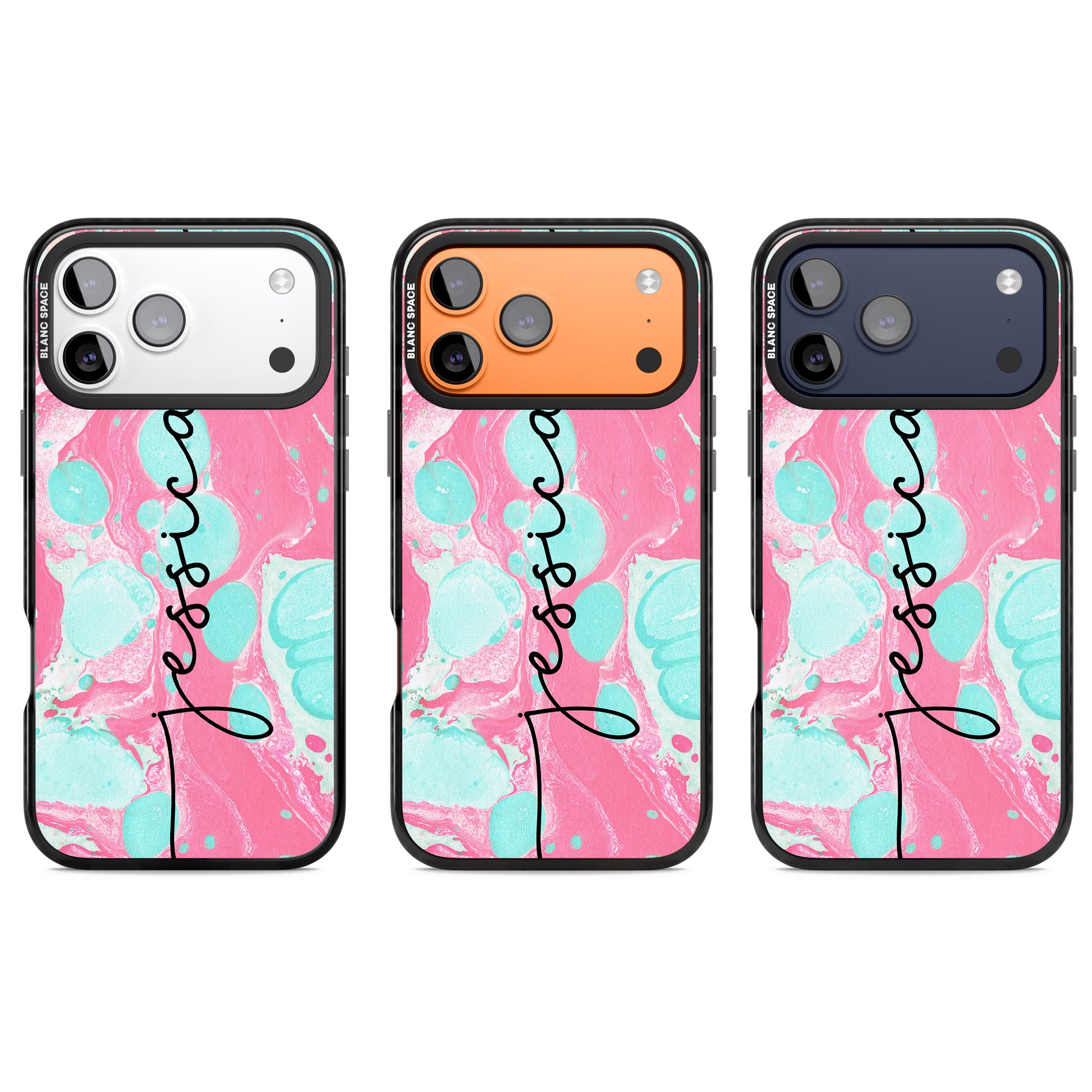 Personalised Turquoise & Pink Marbled iPhone 17 Pro Impact Pro Black Phone Case APT Impact Protection