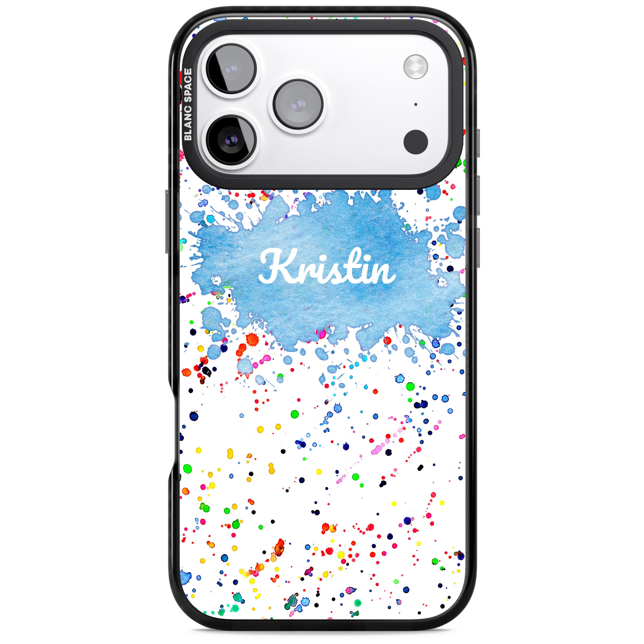 Personalised Rainbow Splatter Name iPhone 17 Pro Impact Pro Black Phone Case