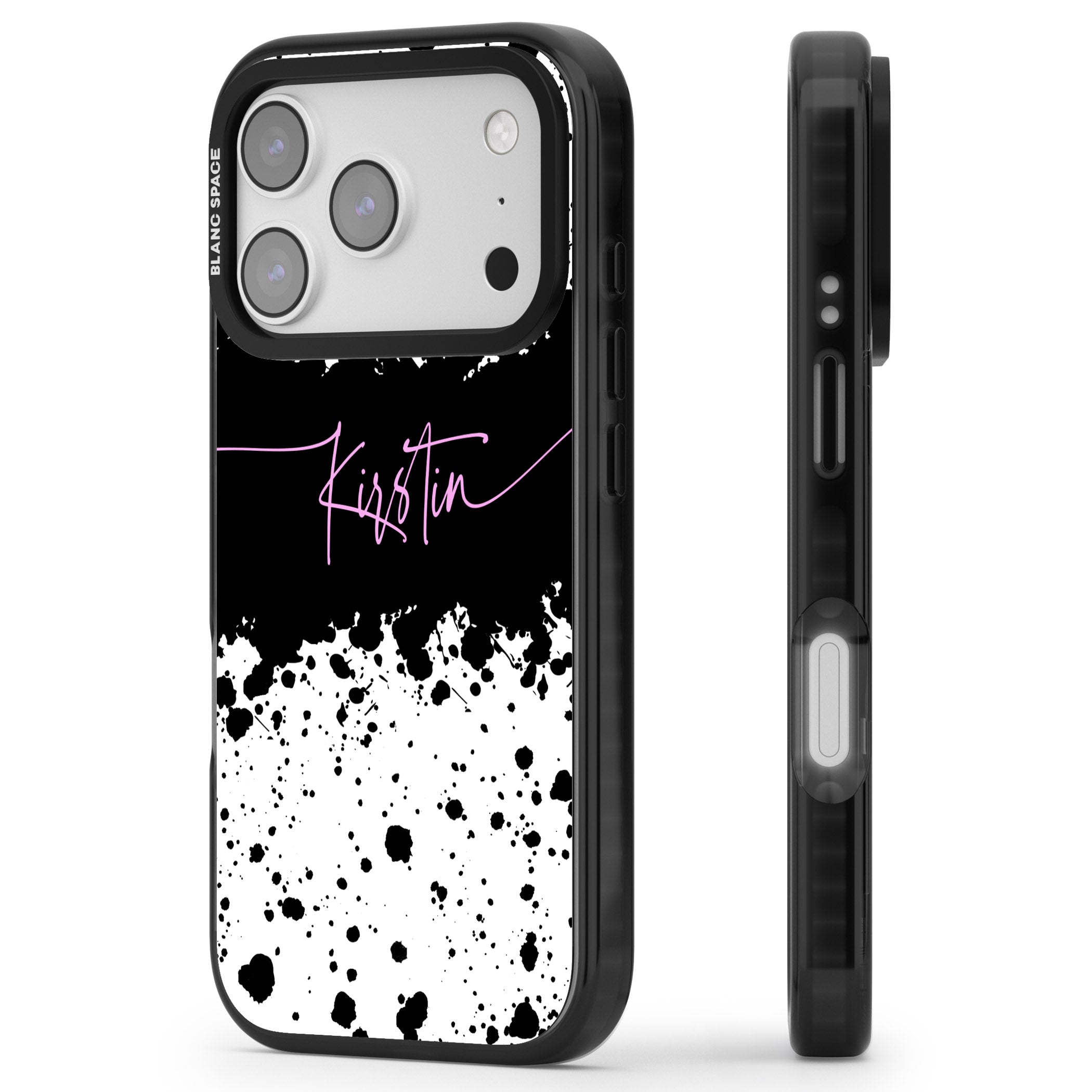 Personalised Bold Paint Splatters iPhone 17 Pro Impact Pro Black Phone Case Side Profile