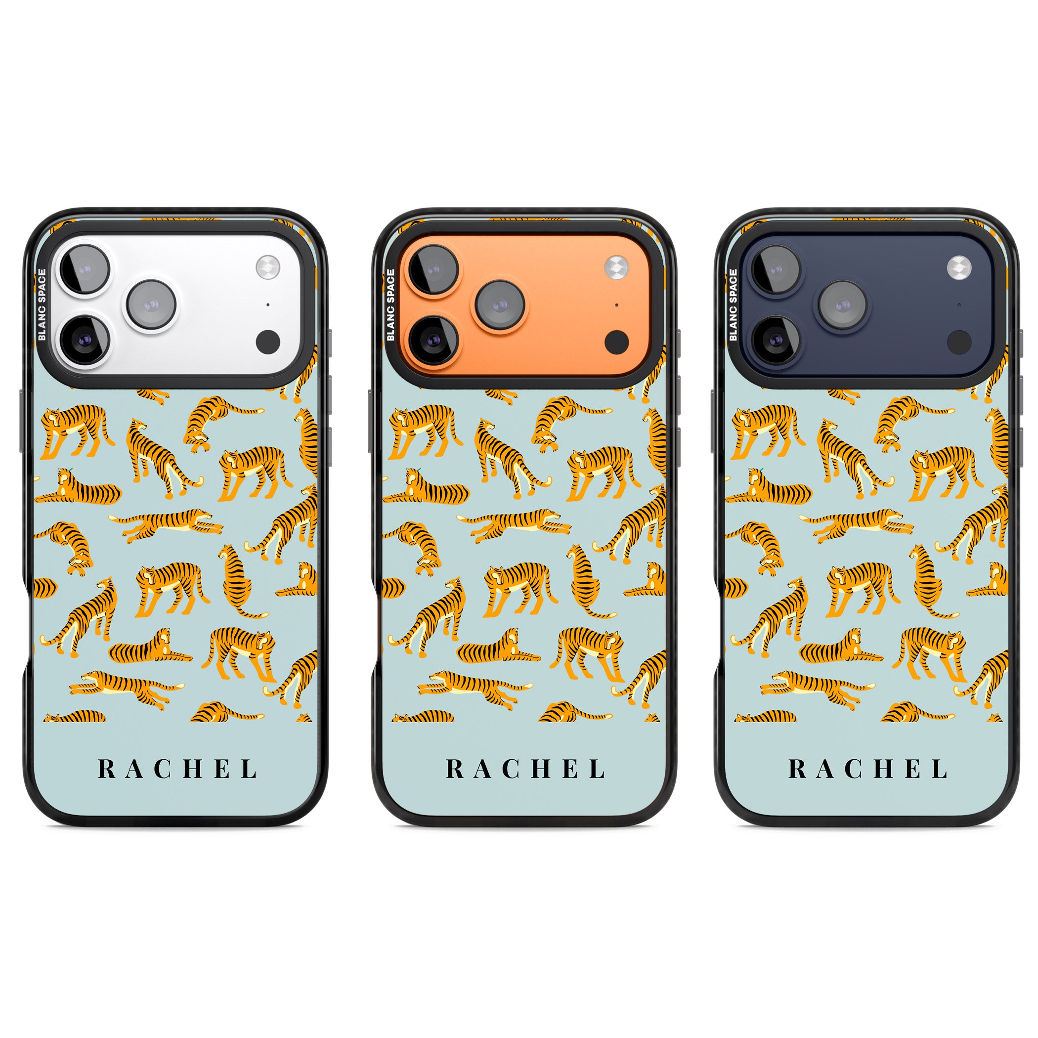 Personalised Turquoise Tiger Pattern iPhone 17 Pro Impact Pro Black Phone Case APT Impact Protection