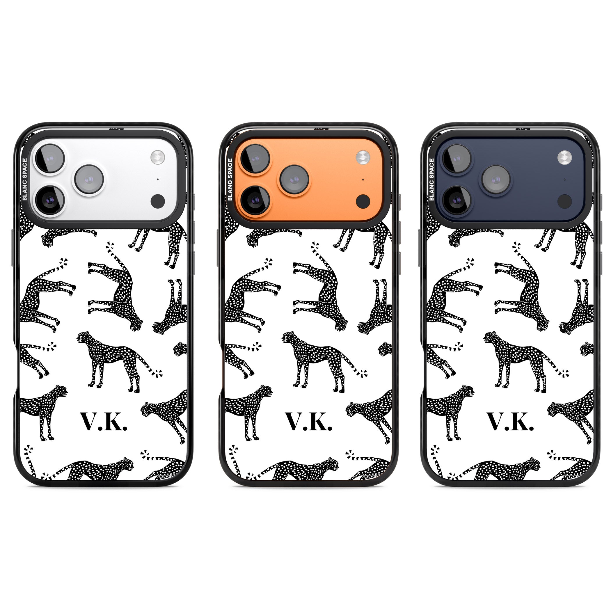 Personalised Black & White Cheetah Pattern iPhone 17 Pro Impact Pro Black Phone Case APT Impact Protection