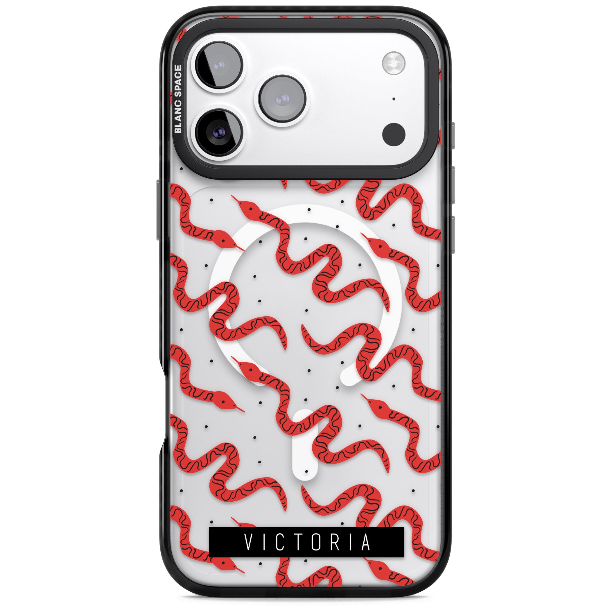 Personalised Red Snake Pattern iPhone 17 Pro Impact Pro Black Phone Case