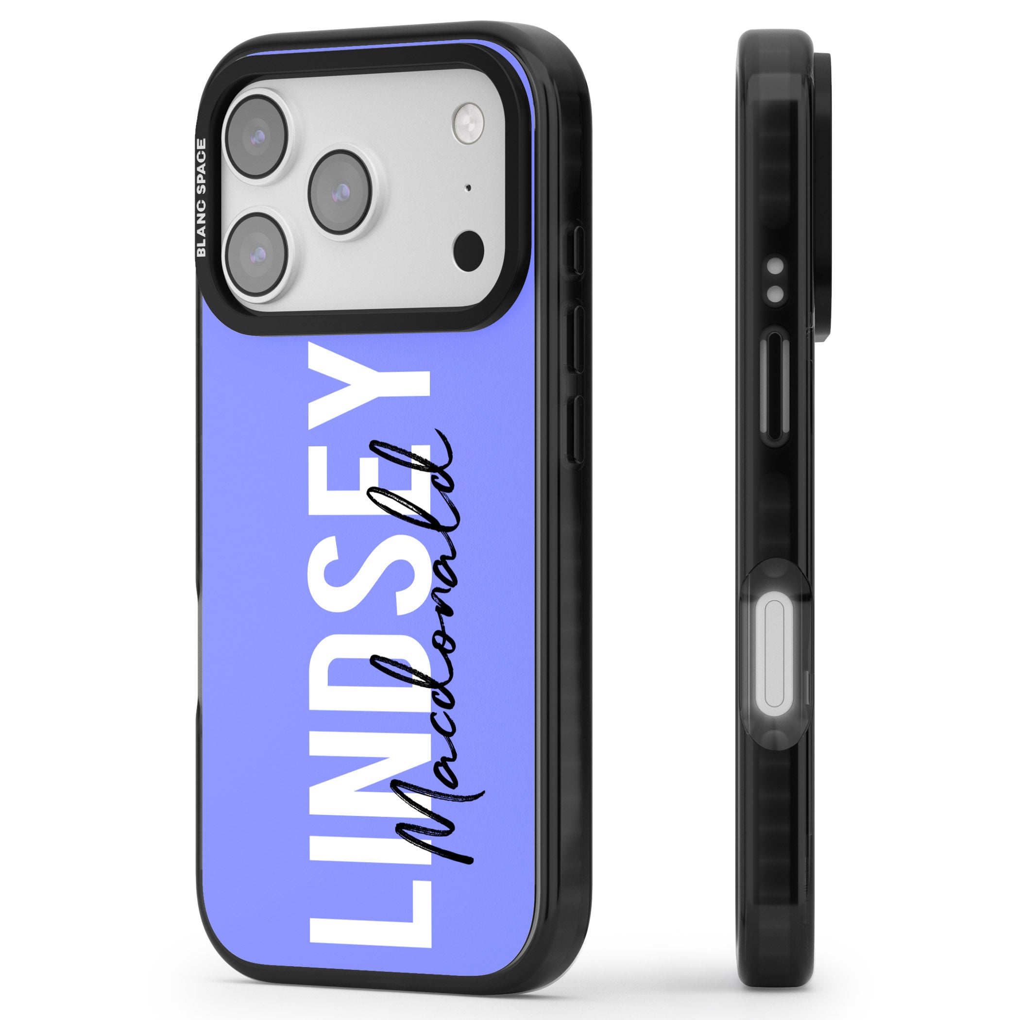 Personalised Bold Name: Purple iPhone 17 Pro Impact Pro Black Phone Case Side Profile