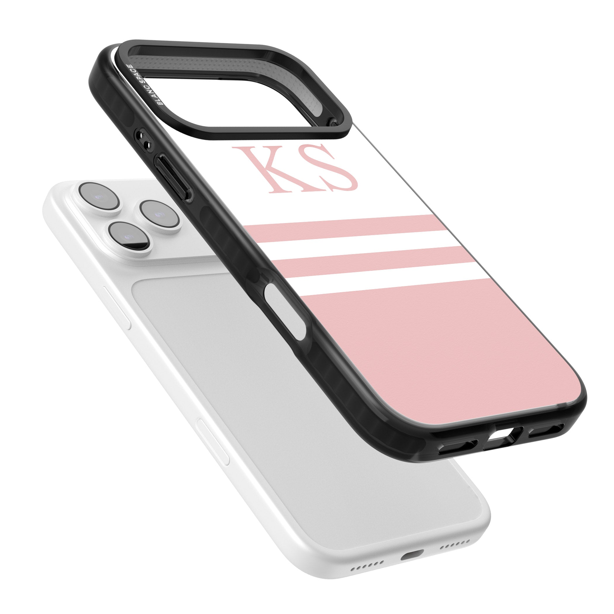 Personalised Pink Stripes & Initials iPhone 17 Pro Impact Pro Black Phone Case Colours