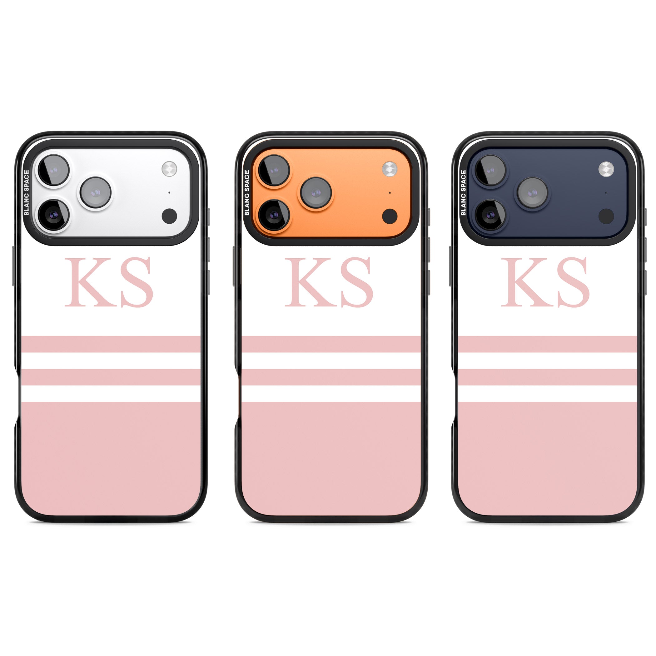 Personalised Pink Stripes & Initials iPhone 17 Pro Impact Pro Black Phone Case APT Impact Protection