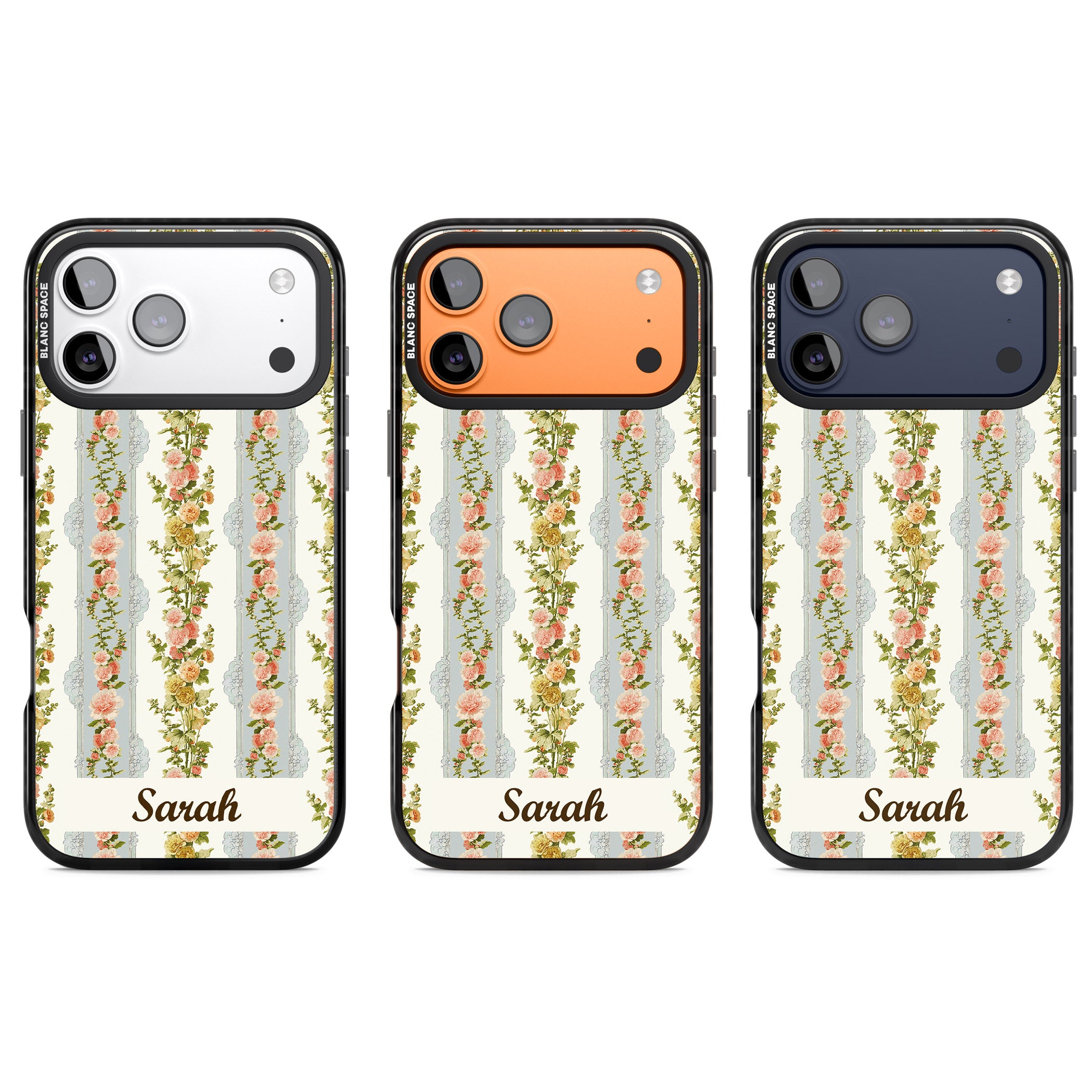 Personalised Vintage Floral Stripes iPhone 17 Pro Impact Pro Black Phone Case APT Impact Protection