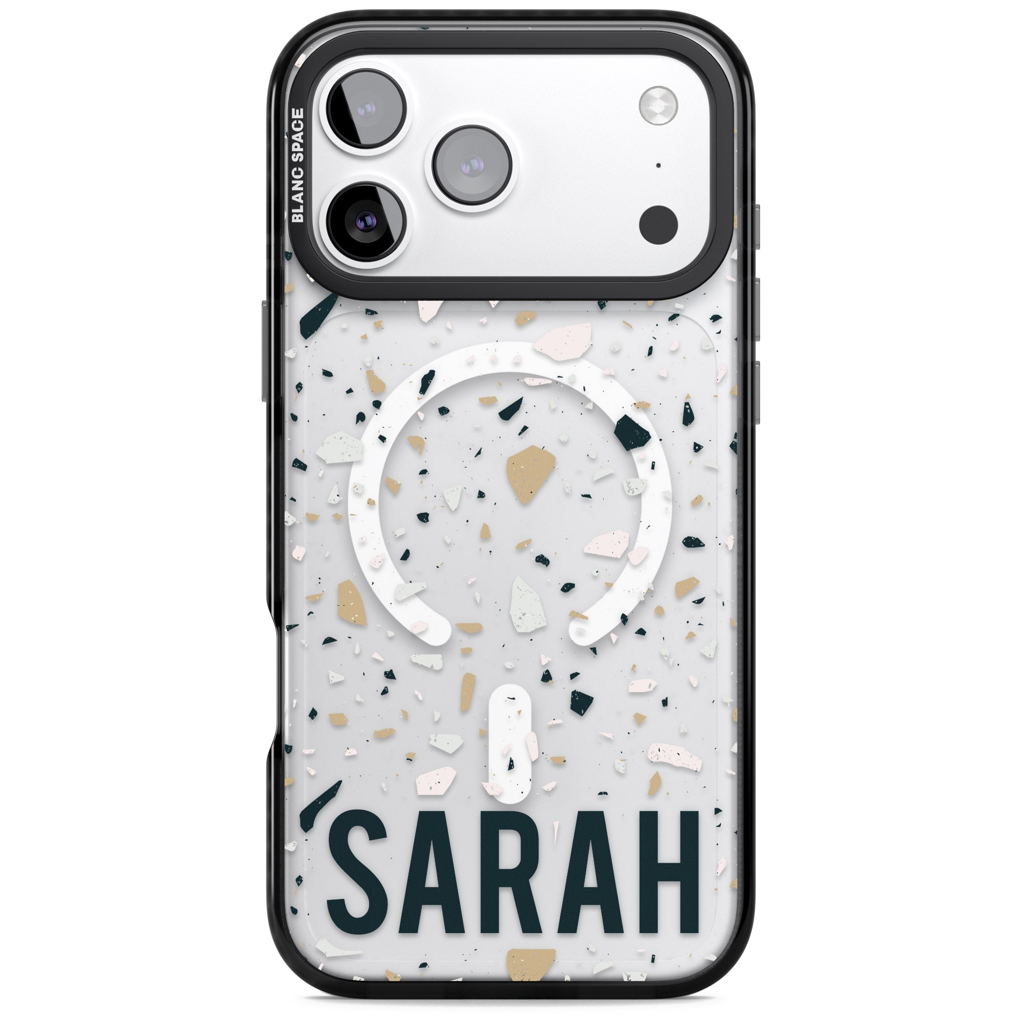 Personalised Terrazzo Blue, Pink, Brown iPhone 17 Pro Impact Pro Black Phone Case