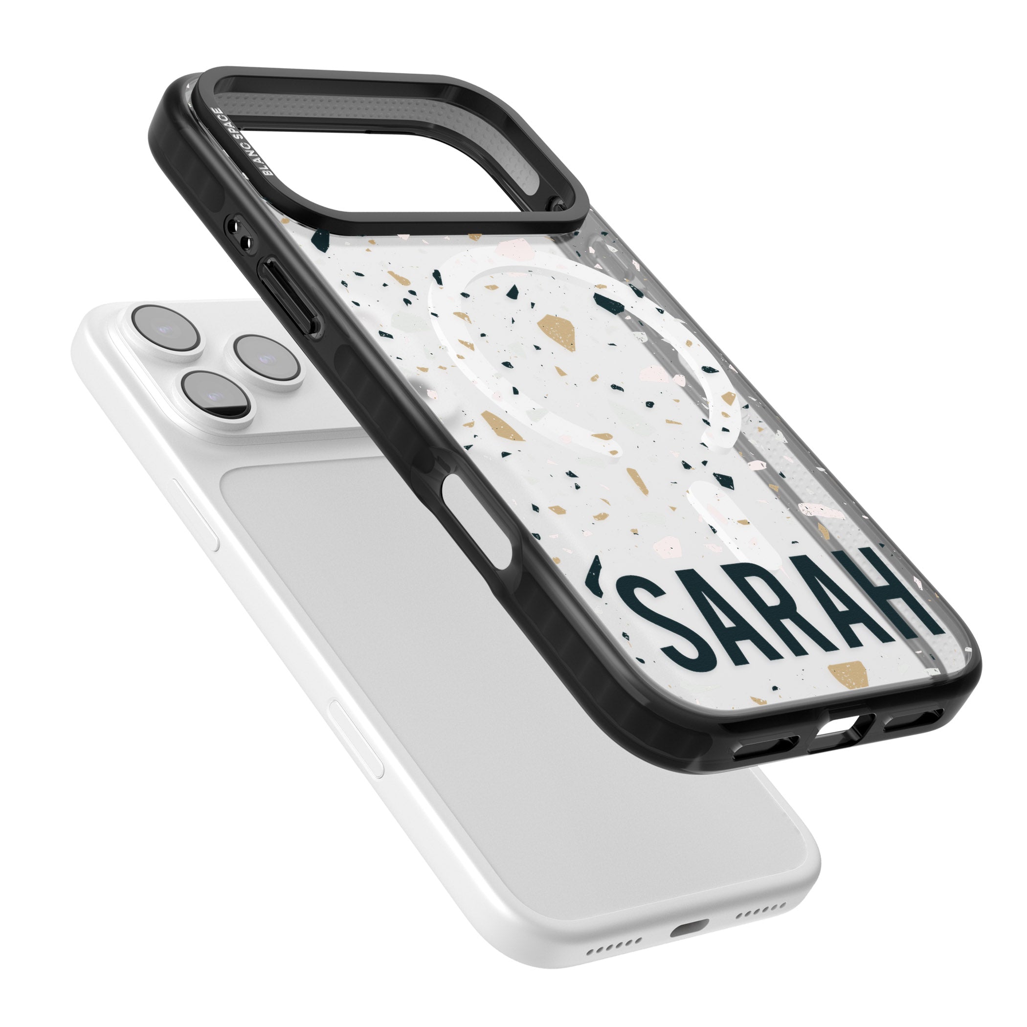 Personalised Terrazzo Blue, Pink, Brown iPhone 17 Pro Impact Pro Black Phone Case Colours