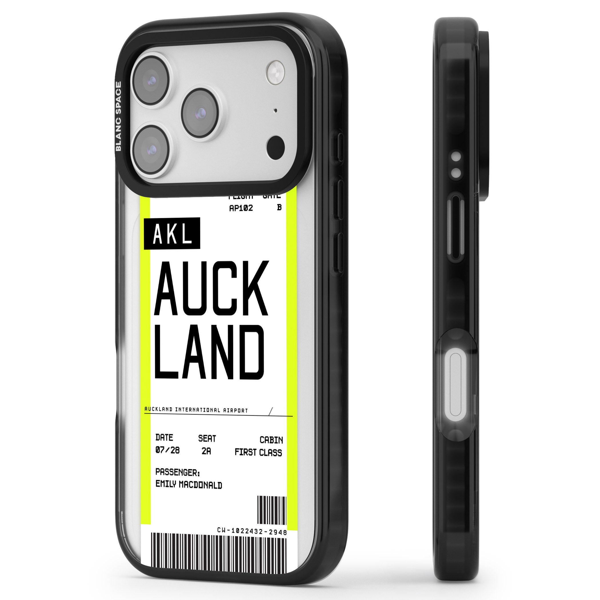 Personalised Auckland Boarding Pass iPhone 17 Pro Impact Pro Black Phone Case Side Profile