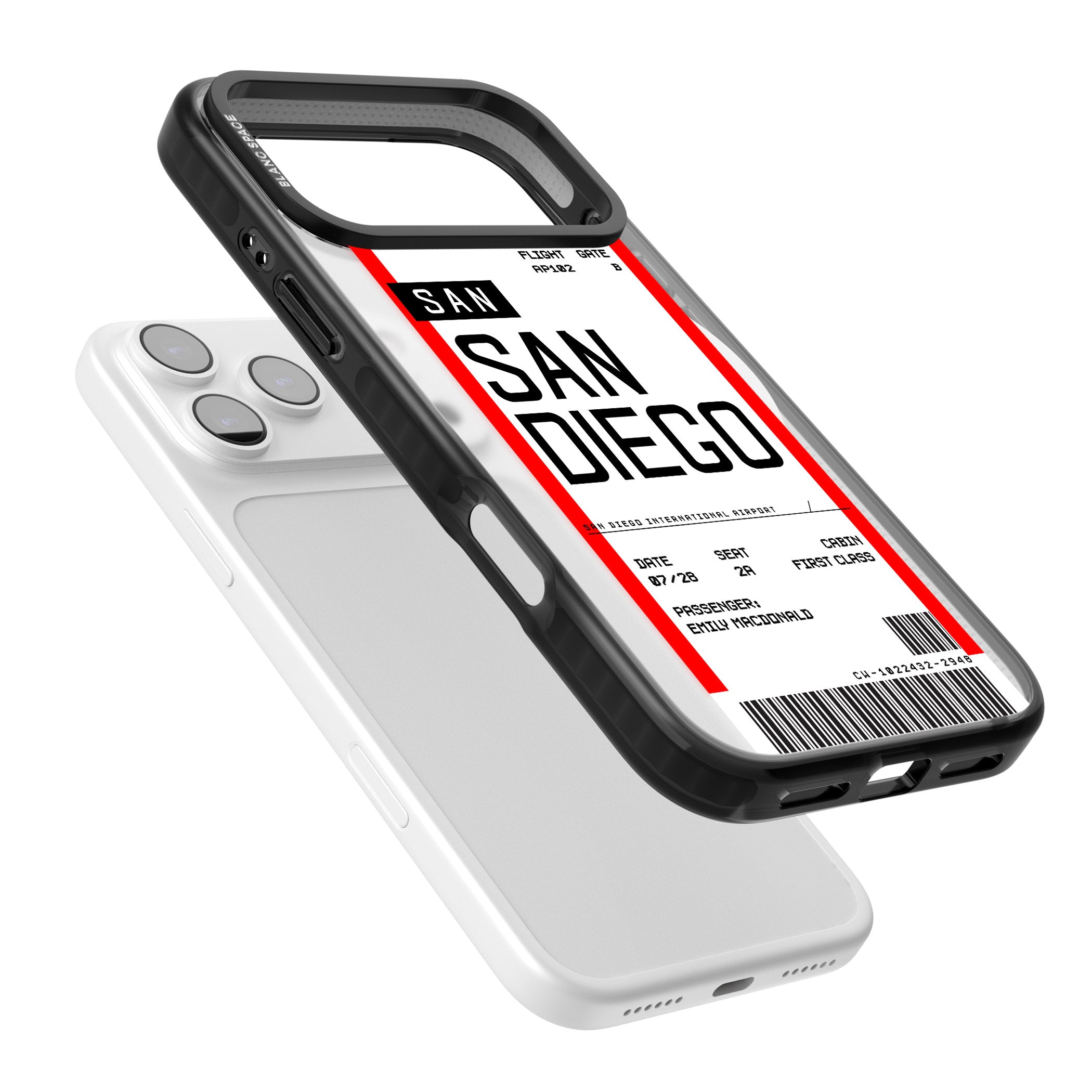 Personalised San Diego Boarding Pass iPhone 17 Pro Impact Pro Black Phone Case Colours