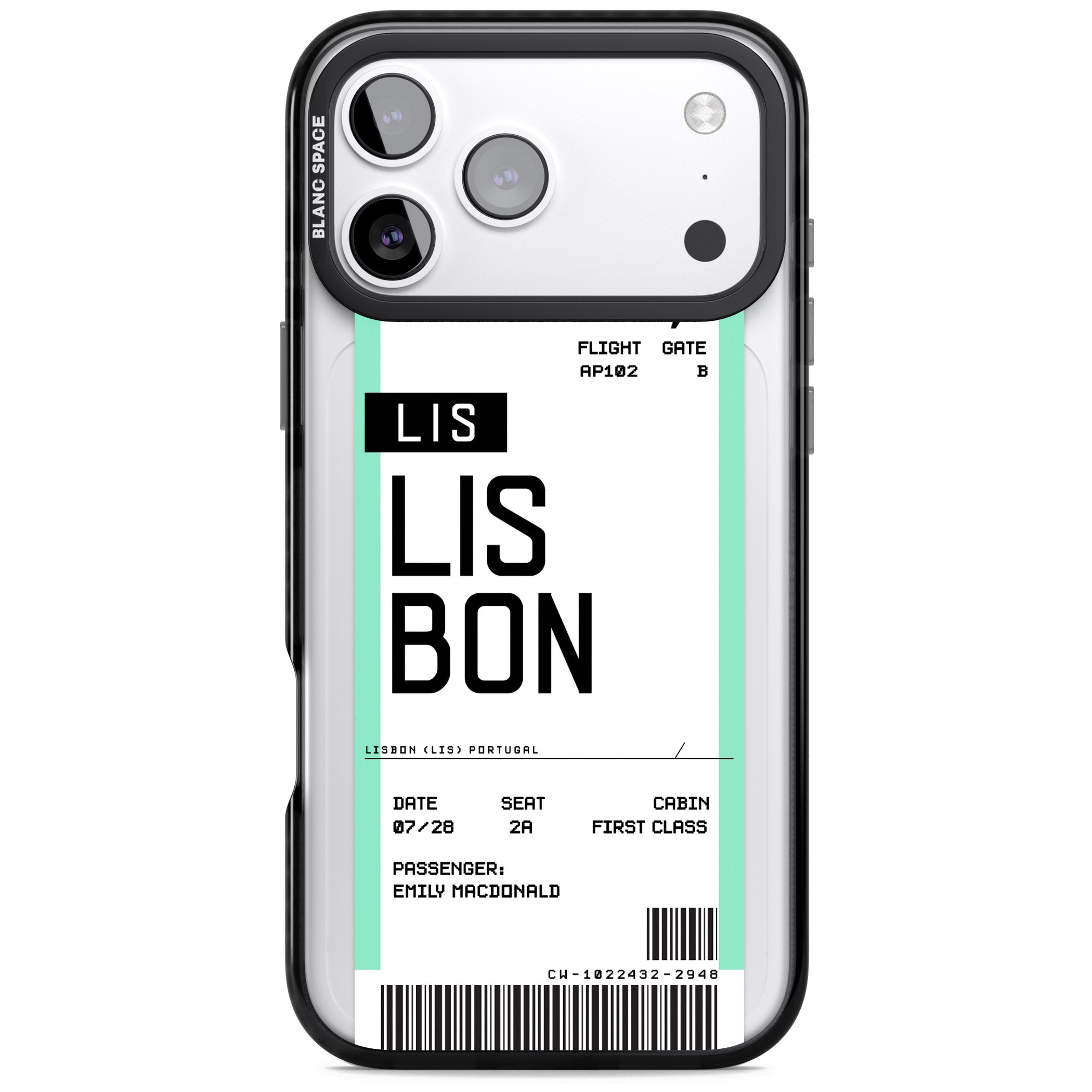 Personalised Lisbon Boarding Pass iPhone 17 Pro Impact Pro Black Phone Case