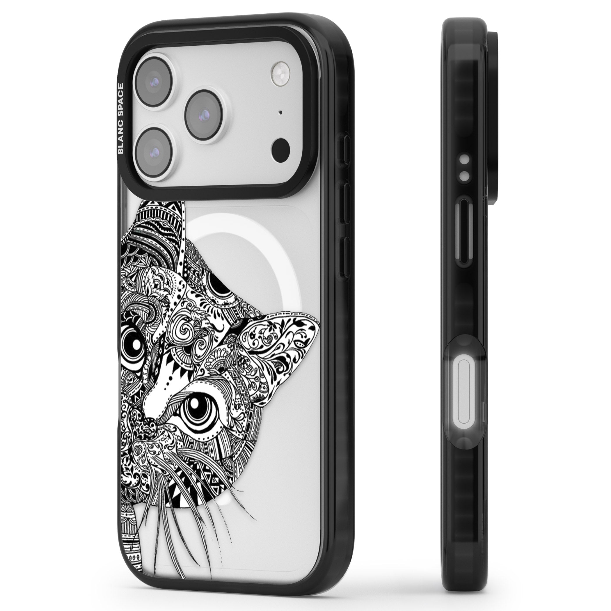 Henna Cat iPhone 17 Pro Impact Pro Black Phone Case Side Profile