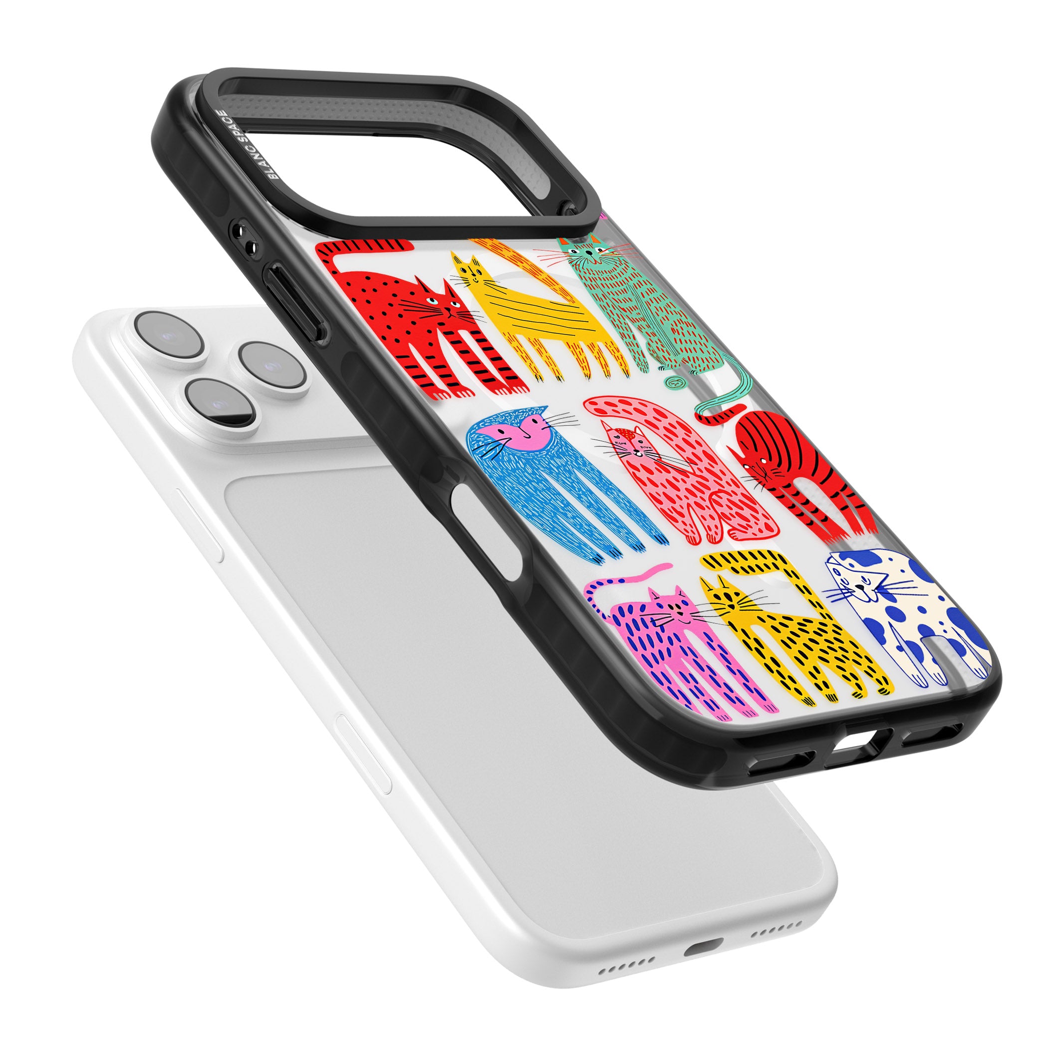Abstract Colourful Cats iPhone 17 Pro Impact Pro Black Phone Case Colours