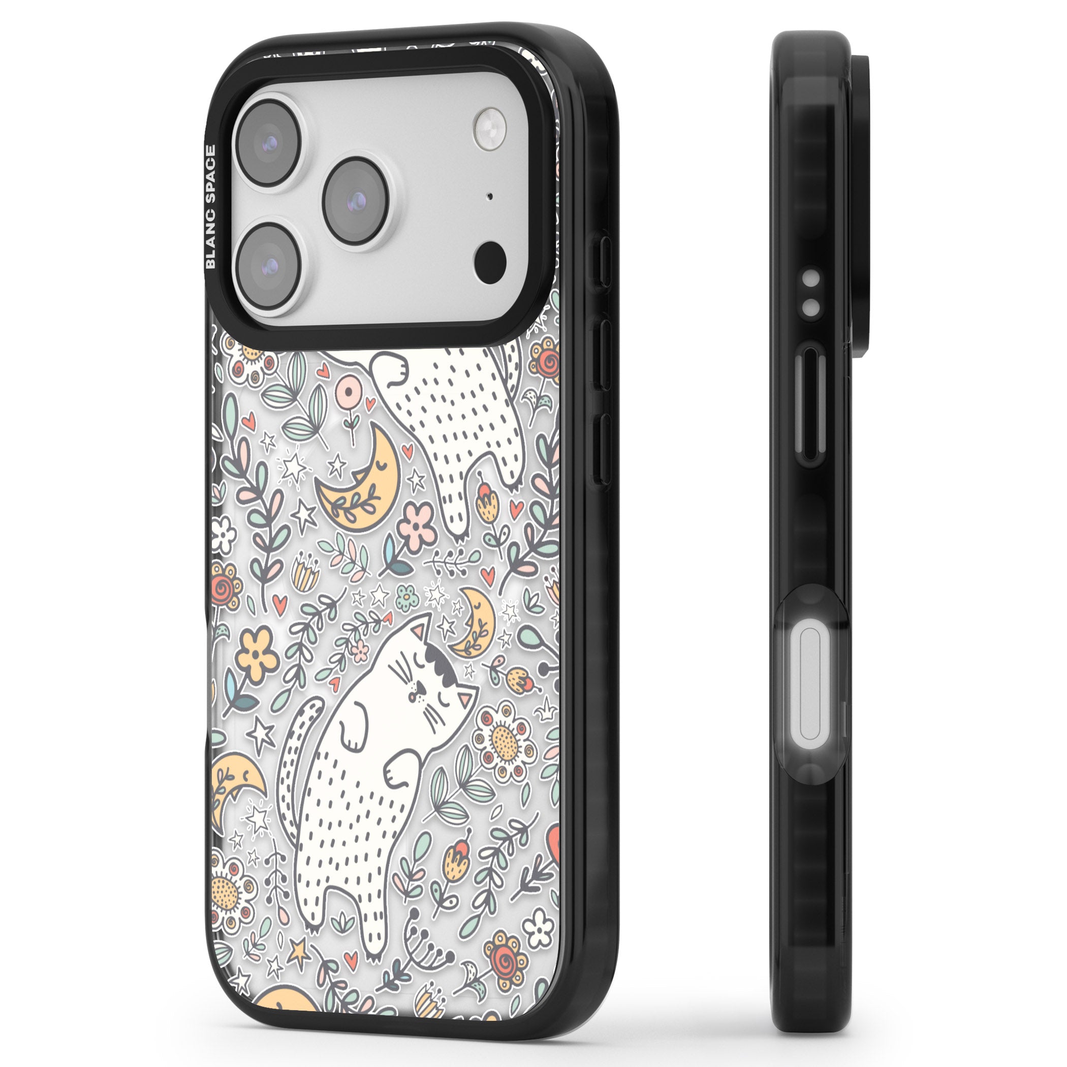 Sleeping Cat Pattern iPhone 17 Pro Impact Pro Black Phone Case Side Profile