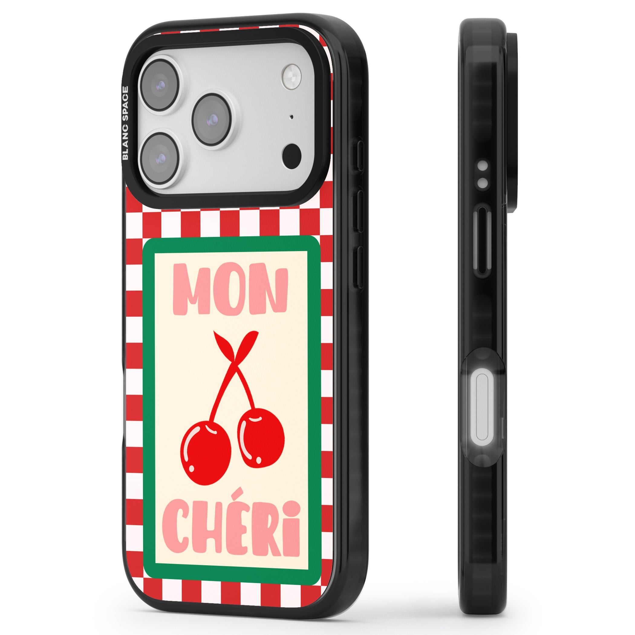 Mon Cheri iPhone 17 Pro Impact Pro Black Phone Case Side Profile