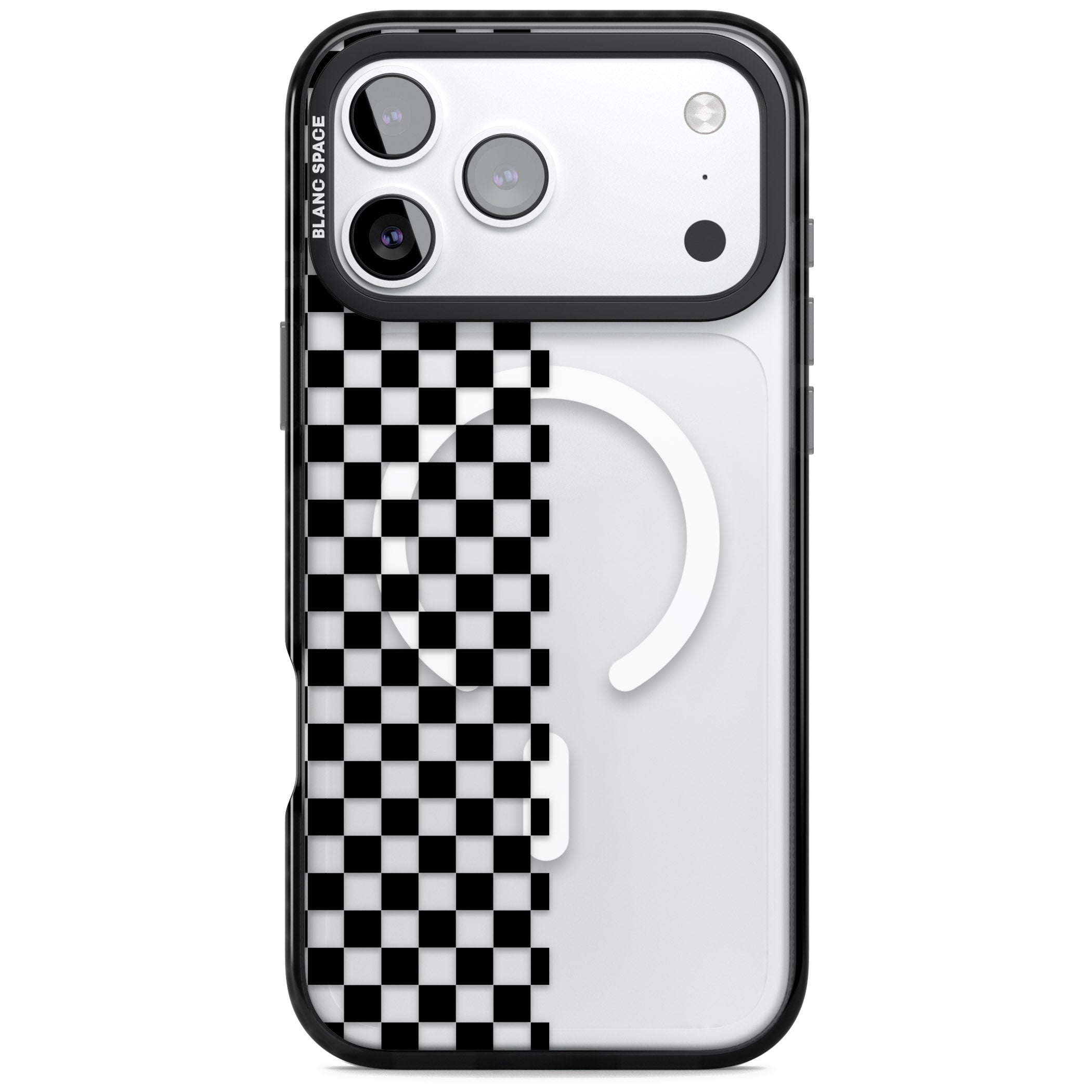 Checker: Half Black Check On Clear iPhone 17 Pro Impact Pro Black Phone Case