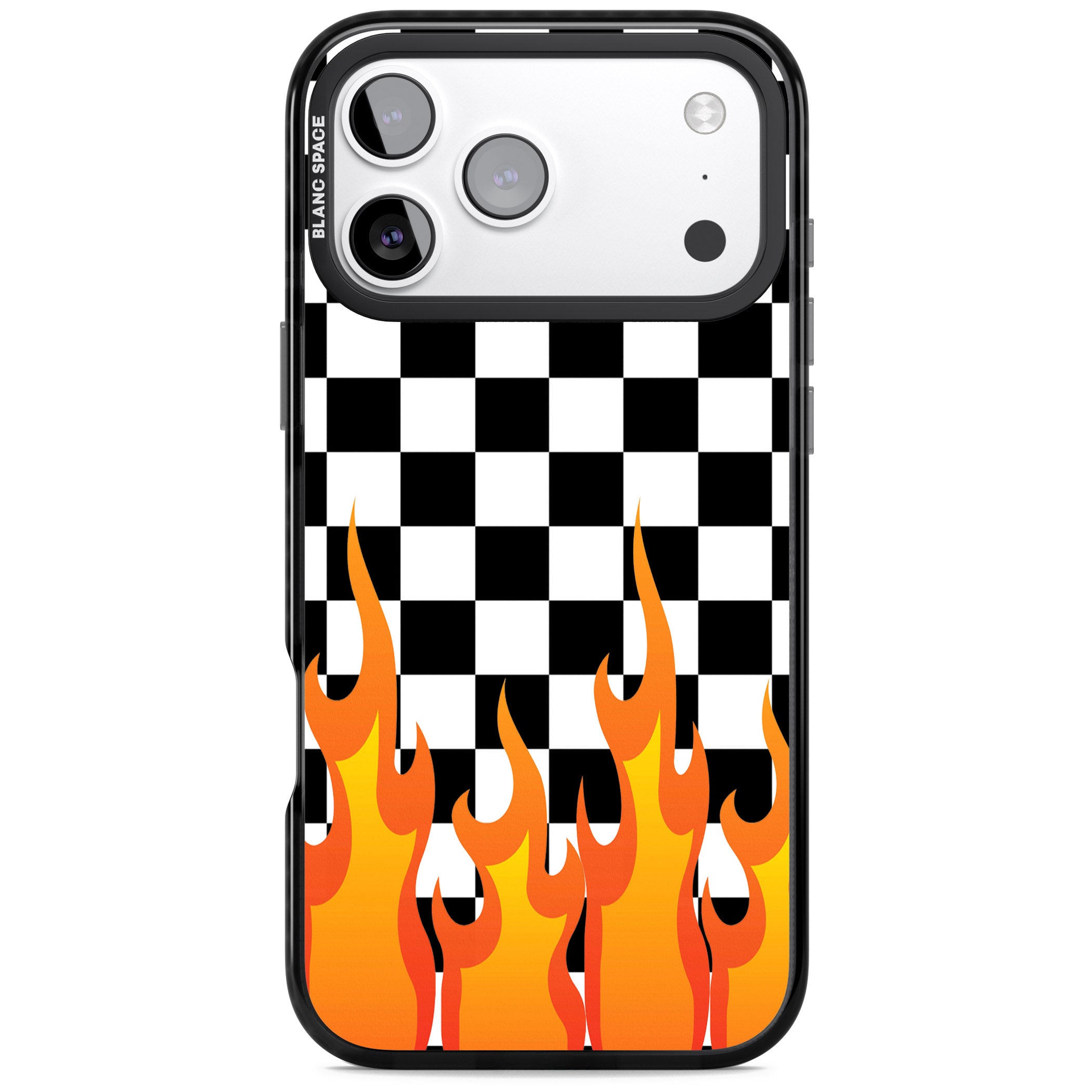Checkered Fire iPhone 17 Pro Impact Pro Black Phone Case