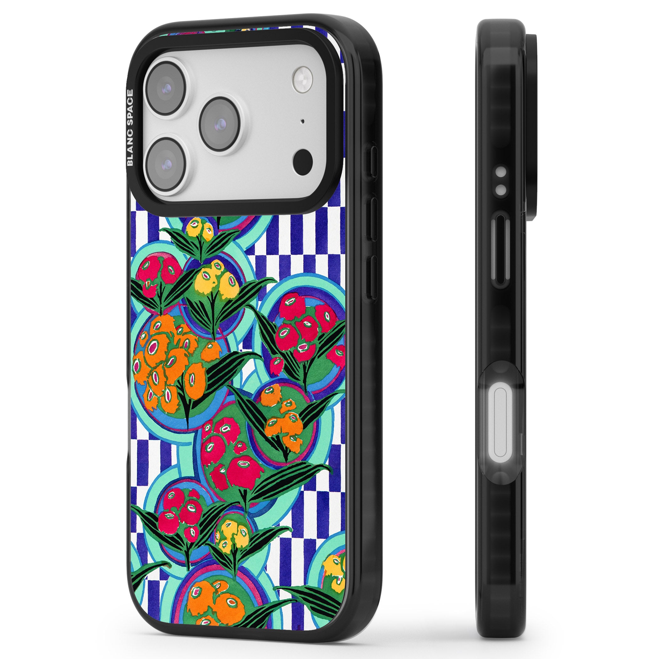 Vintage Fruit Plates iPhone 17 Pro Impact Pro Black Phone Case Side Profile