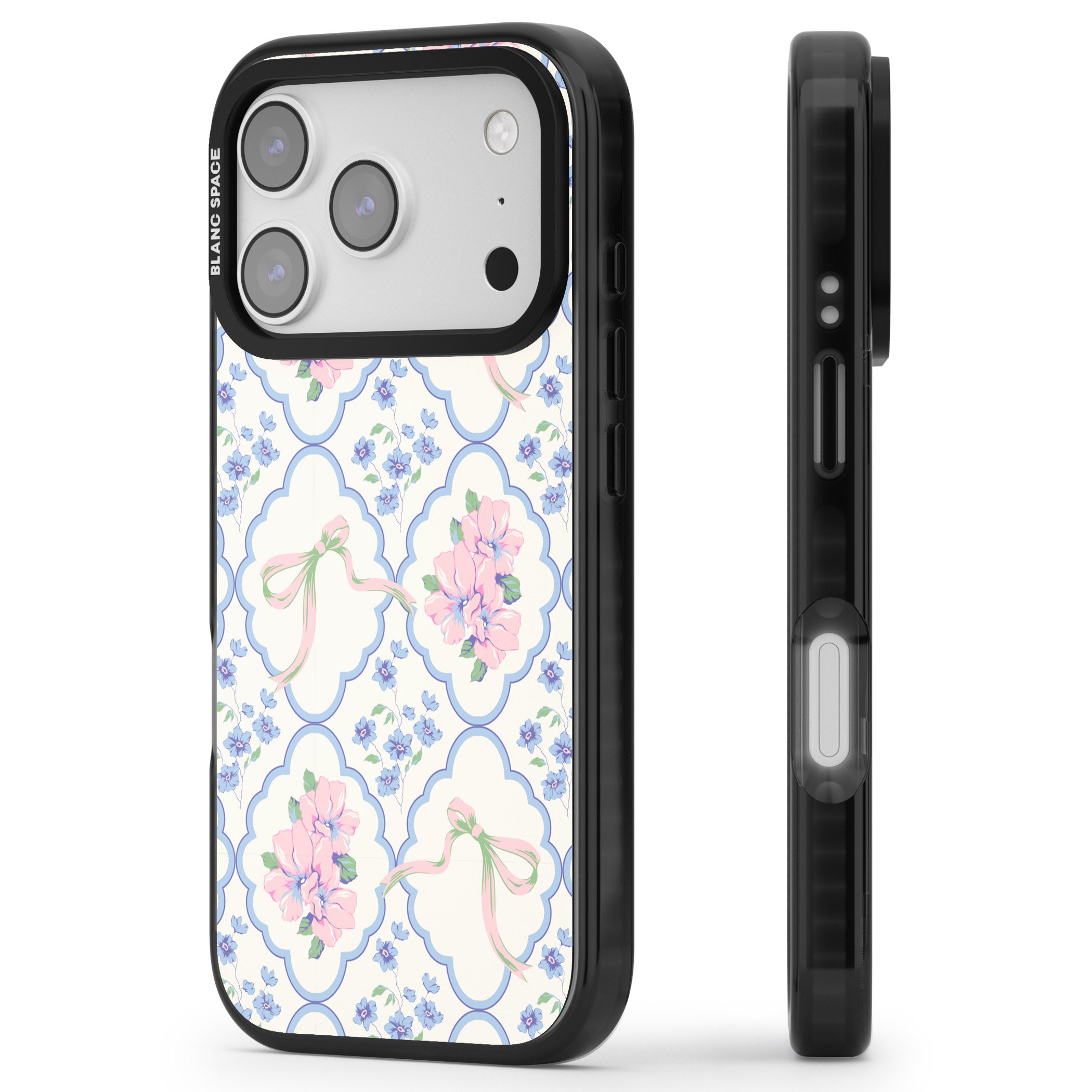 Coquette Flowers & Bows iPhone 17 Pro Max Impact Pro Black Phone Case Side Profile