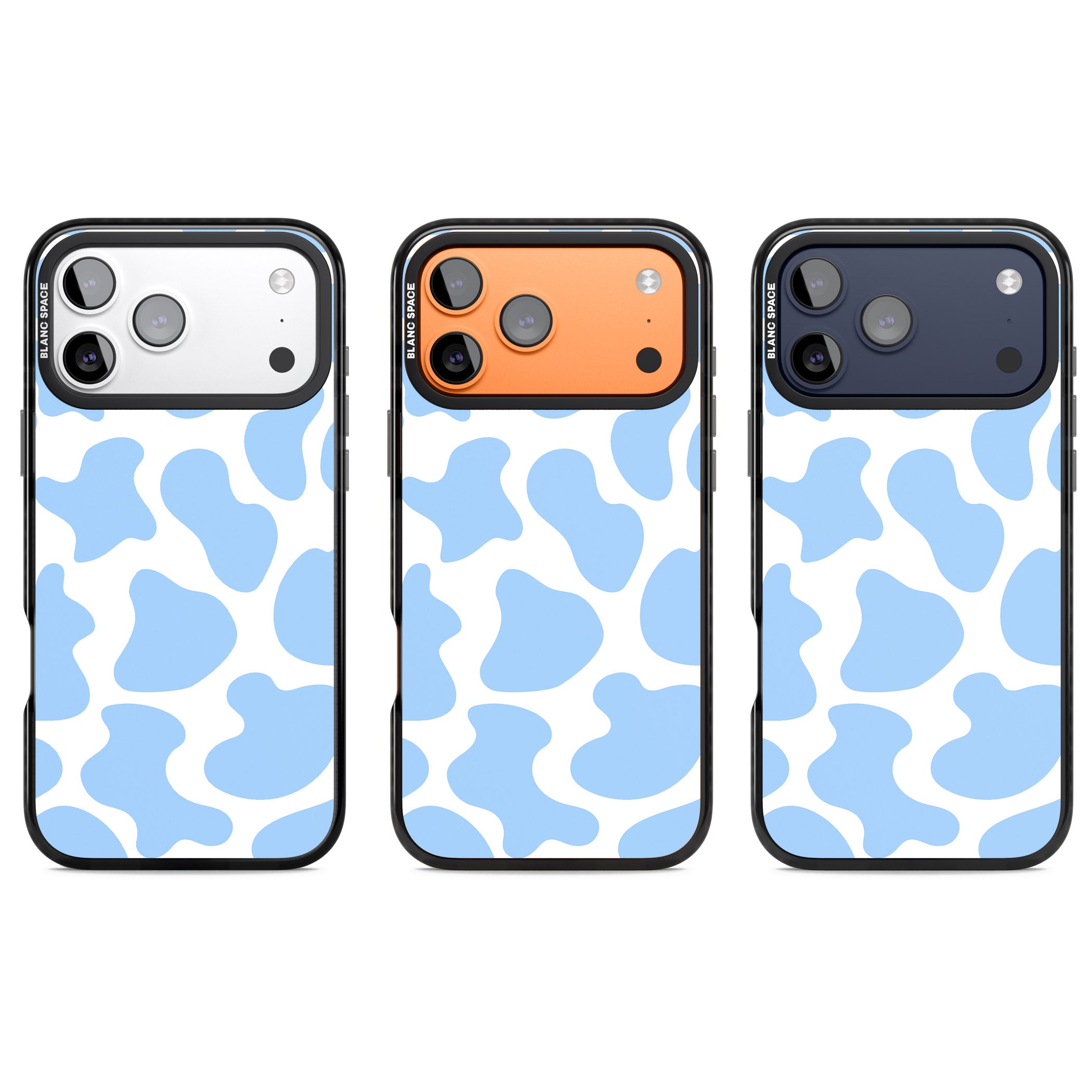 Blue And White Cow Print iPhone 17 Pro Impact Pro Black Phone Case APT Impact Protection