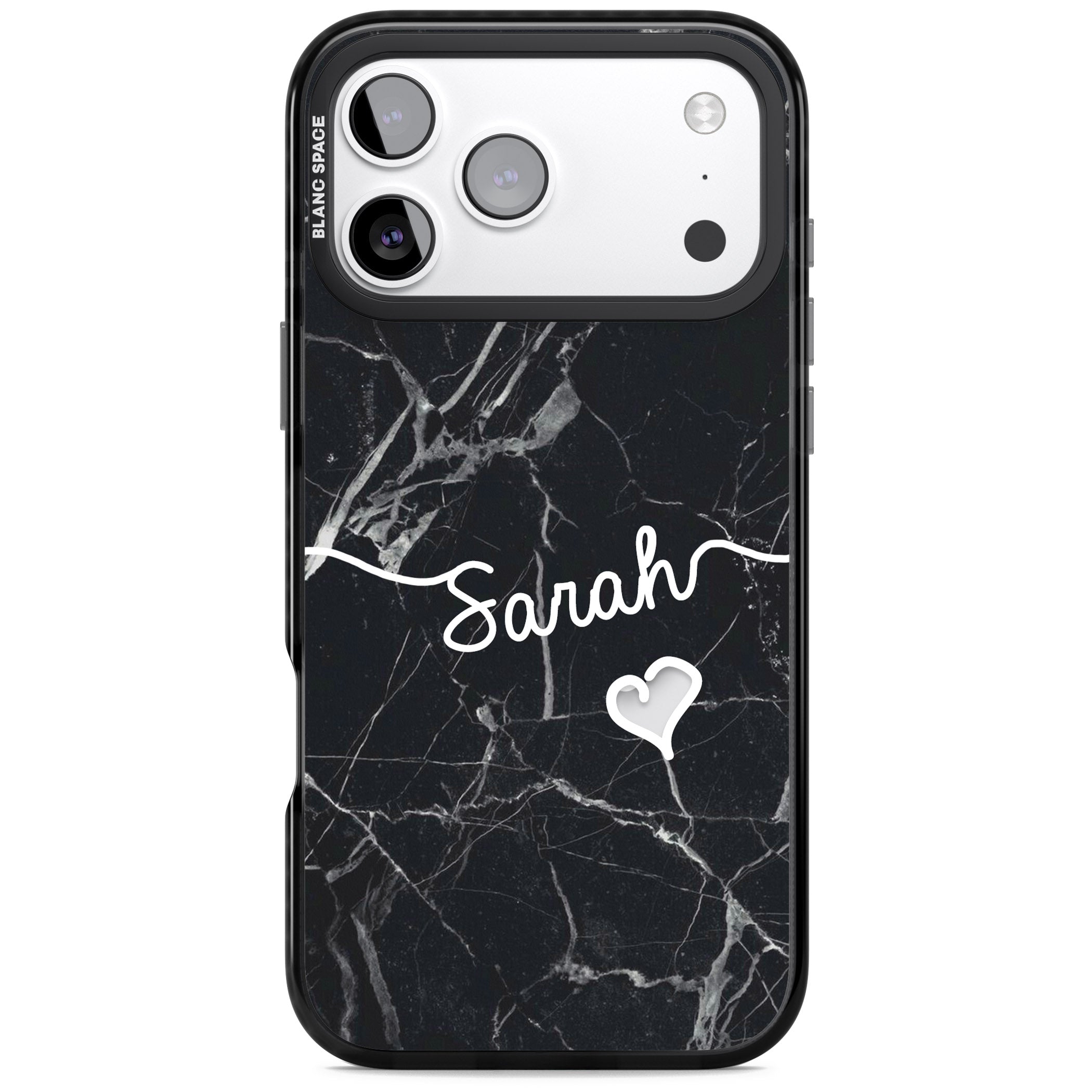 Personalised Black Marble Heart iPhone 17 Pro Impact Pro Black Phone Case