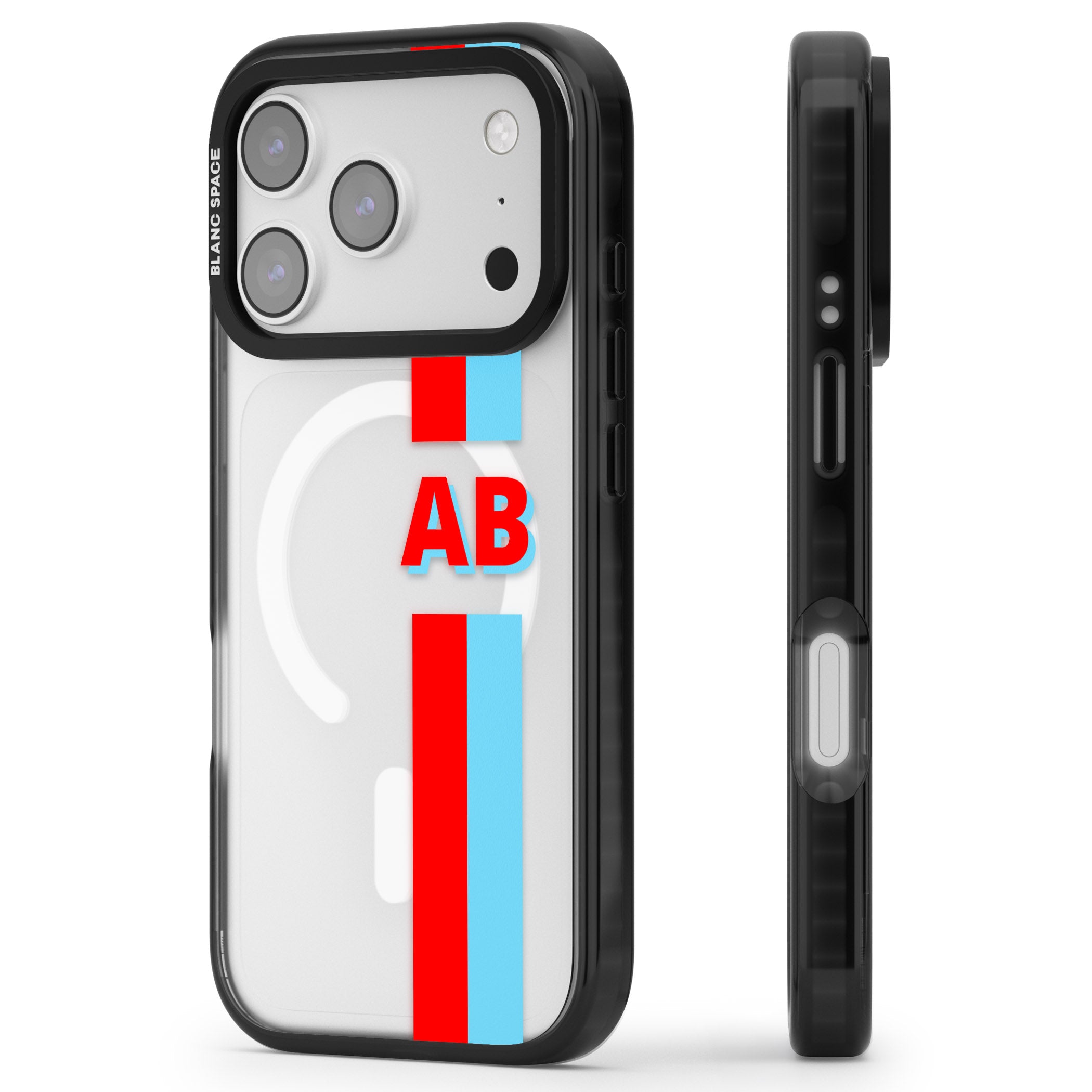 Personalised Bold Striped iPhone 17 Pro Max Impact Pro Black Phone Case Side Profile