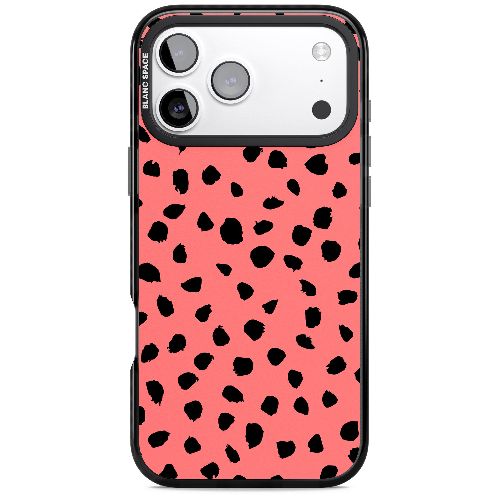 Black Dalmatian Spots On Coral iPhone 17 Pro Impact Pro Black Phone Case