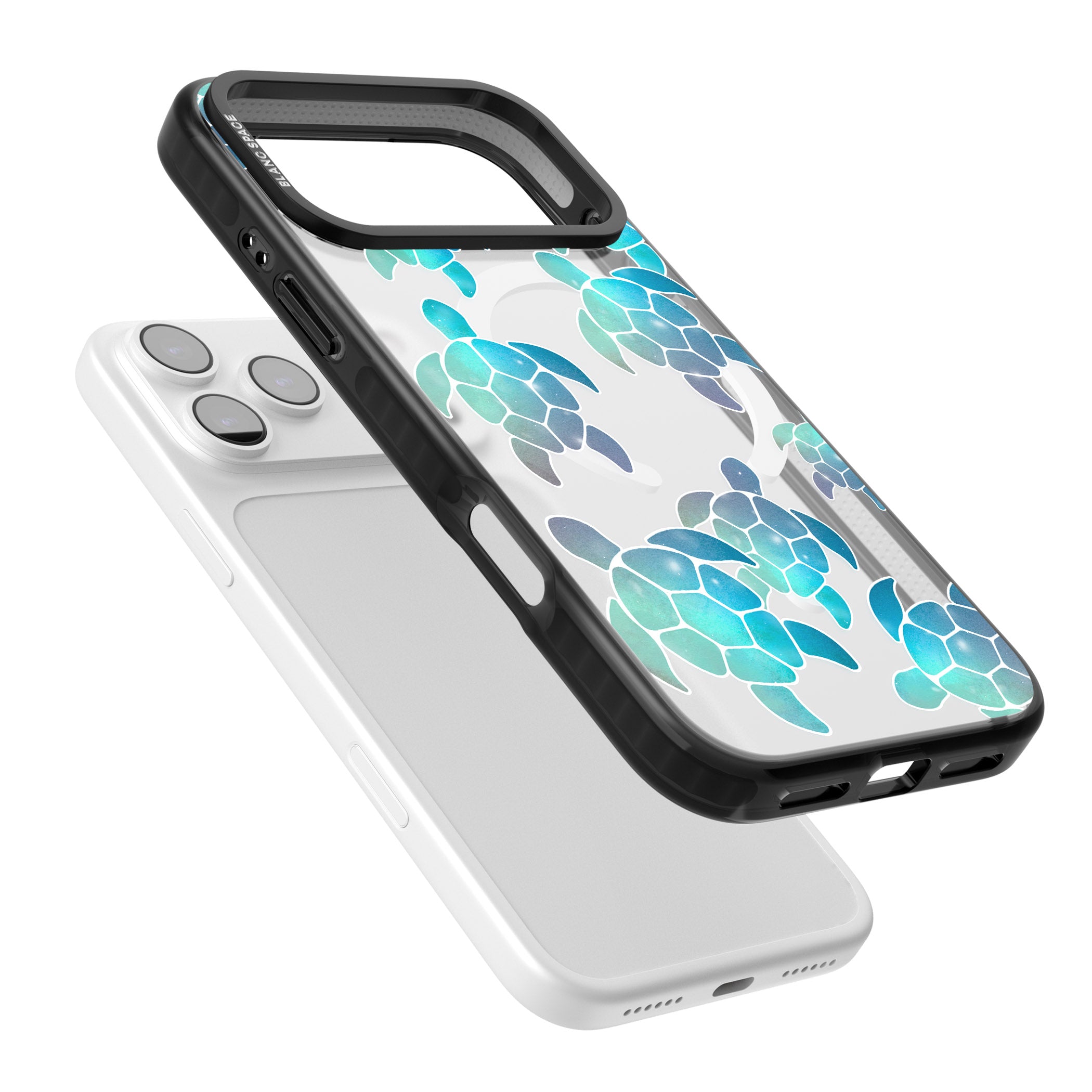 Aqua Space Turtles iPhone 17 Pro Impact Pro Black Phone Case Colours