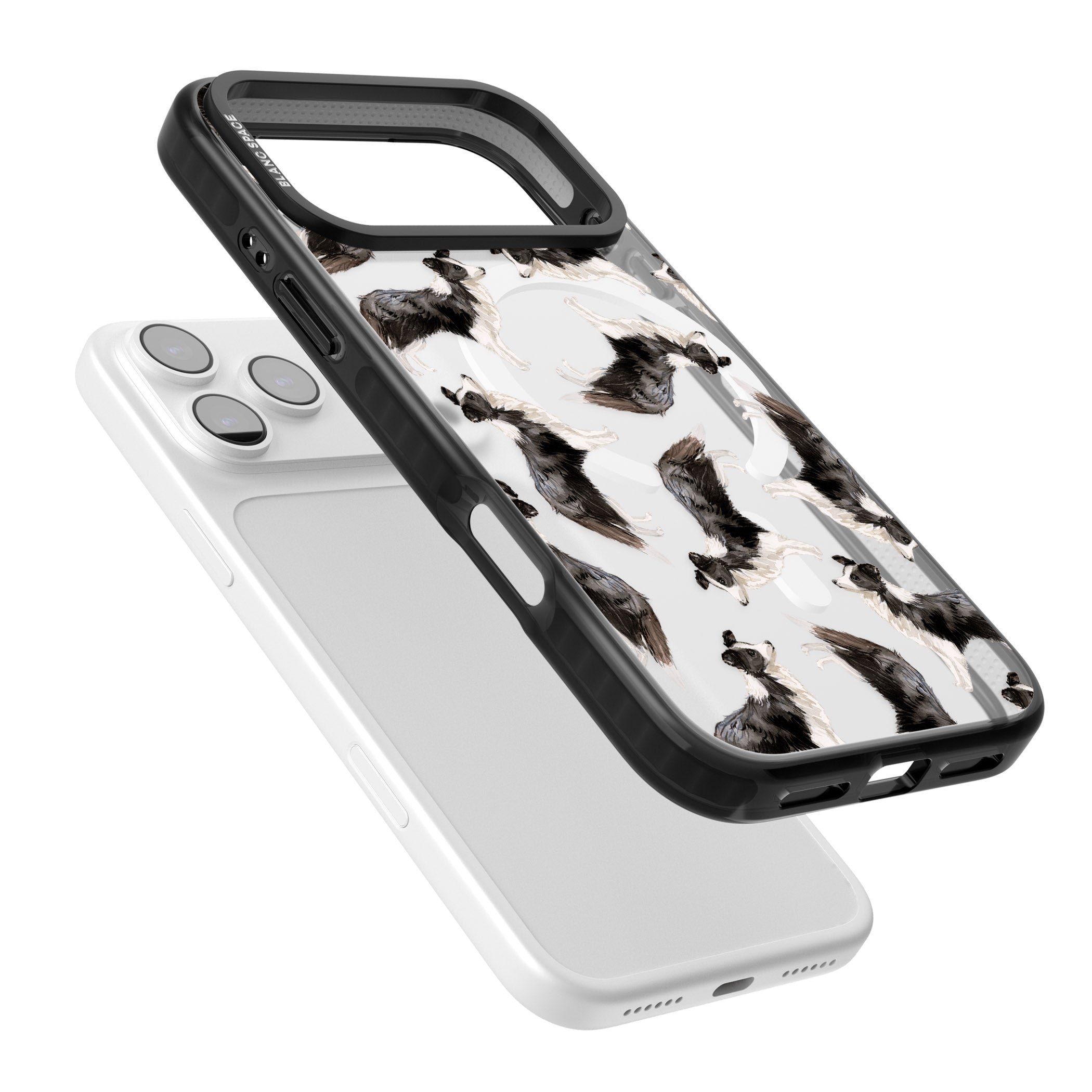 Border Collie Pattern Watercolour iPhone 17 Pro Max Impact Pro Black Phone Case Colours